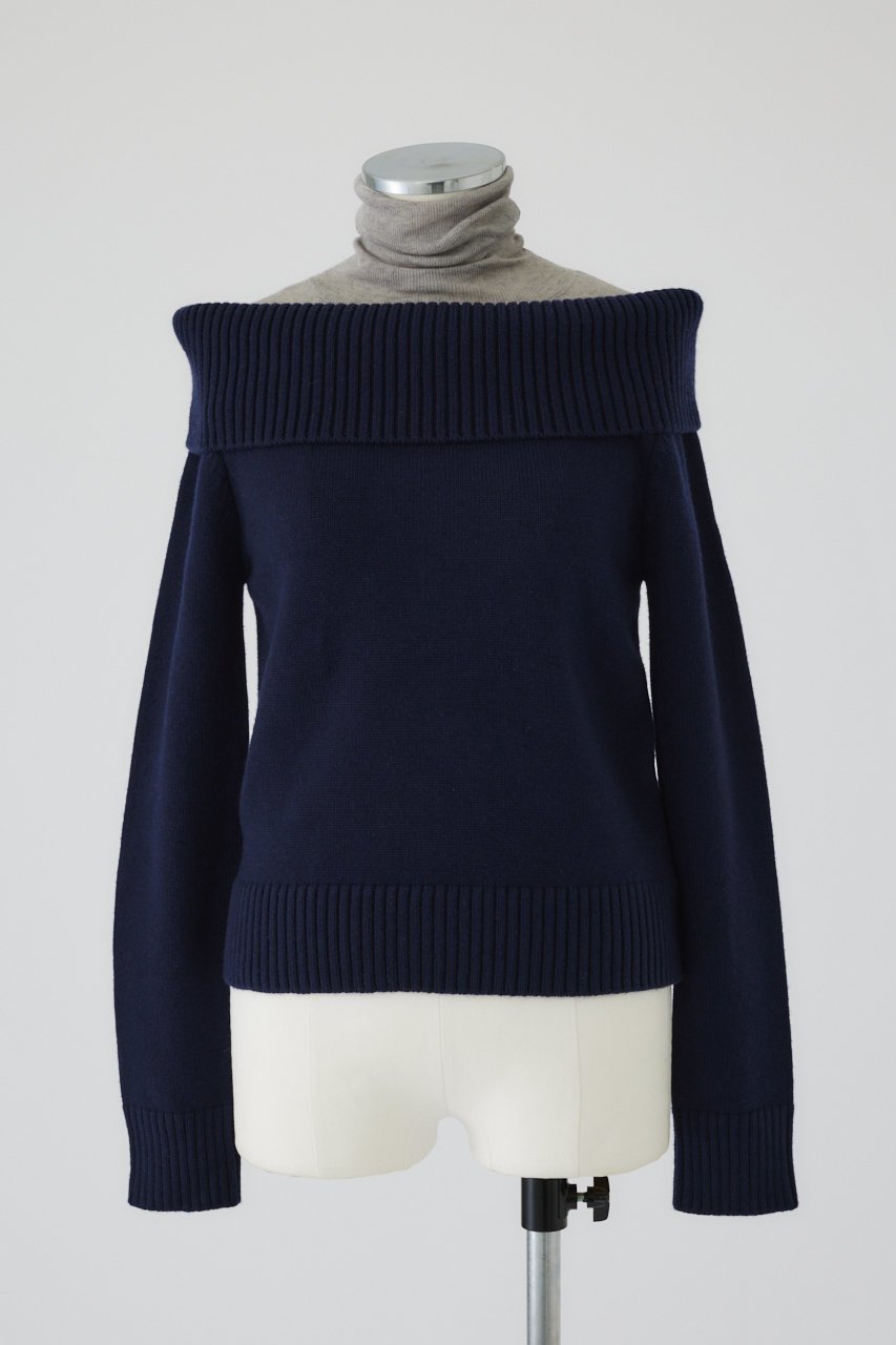 【リムアーク/RIM.ARK】のDocking off shoulder tops/トップス インテリア・キッズ・メンズ・レディースファッション・服の通販 founy(ファニー) 　ファッション　Fashion　レディースファッション　Fashion for Women　トップス・カットソー　Cut & Sew Tops　ニット　Knit Tops & Sweaters　カジュアルプルオーバー・ニットトップス　Pullovers & Knit Tops / Casual Pullovers　おすすめ　Recommended / Our Picks　ドッキング　Docking, Mixed Material　ハイネック　High Neck, Mock Neck　フィット　Fit, Slim Fit　ネイビー|ID: prp329100004255642 ipo3291000000034970172