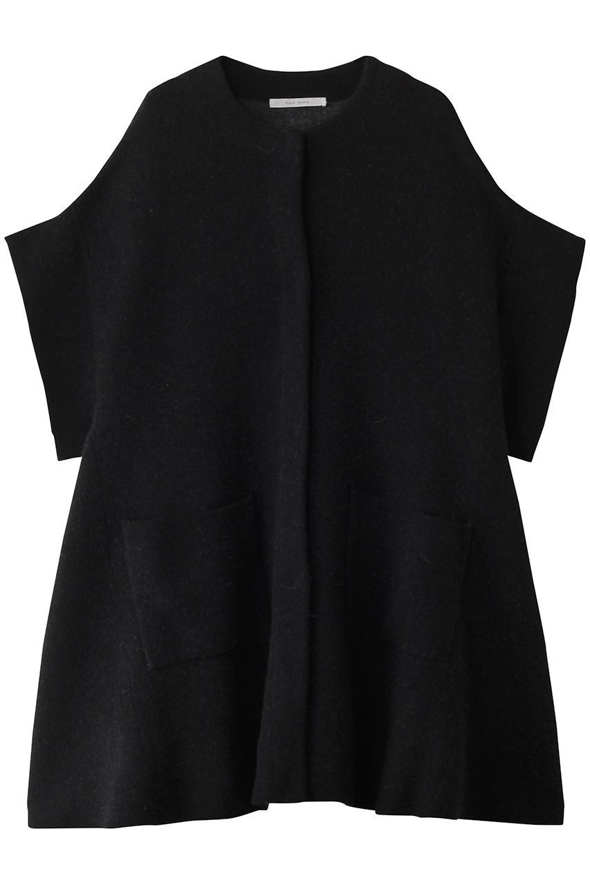 【プレインピープル/PLAIN PEOPLE】のラム接結配色ニットマント インテリア・キッズ・メンズ・レディースファッション・服の通販 founy(ファニー) 　ファッション　Fashion　レディースファッション　Fashion for Women　アウター　Coat / Outerwear Collection　レディースジャケット・軽アウター　Jackets　ジャケット　Jacket, Outerwear　スリーブ　Sleeve, Long Sleeve / Short Sleeve　ハーフ　Half, Half-Length　ポケット　Pocket, Pocket Detail　ブラック|ID: prp329100004255680 ipo3291000000035654635