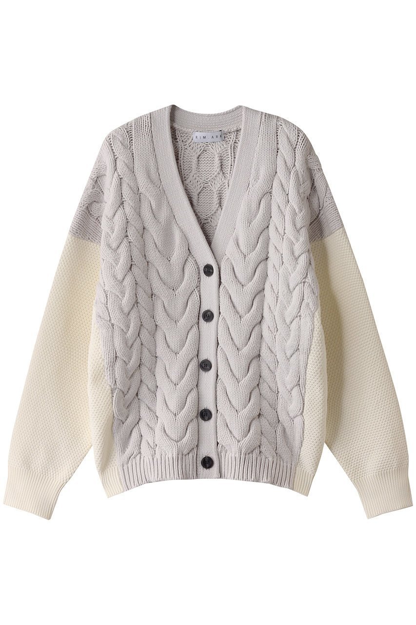 【リムアーク/RIM.ARK】のPattern combination knit CD/ニットカーディガン インテリア・キッズ・メンズ・レディースファッション・服の通販 founy(ファニー) 　ファッション　Fashion　レディースファッション　Ladies' Fashion Online　トップス・カットソー　Tops/Tshirt　ニット　Knit Tops　カーディガン　Cardigans　カーディガン　Cardigan　冬　Winter　春　Spring　ライトグレー|ID: prp329100004259070 ipo3291000000032375895