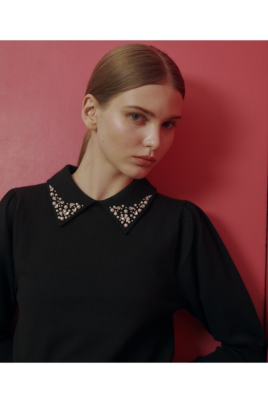 【アルアバイル/allureville】の【LOULOU WILLOUGHBY】衿ビジューパフスリーブプルオーバー 人気、トレンドファッション・服の通販 founy(ファニー) 　ファッション　Fashion　レディースファッション　Fashion for Women　トップス・カットソー　Cut & Sew Tops　ニット　Knit Tops & Sweaters　カジュアルプルオーバー・ニットトップス　Pullovers & Knit Tops / Casual Pullovers　シンプル　Simple, Minimal　スリーブ　Sleeve, Long Sleeve / Short Sleeve　ビジュー　Bijou, Jewel-like Accent　ホリデーシーズン　Holiday Season　other-7|ID: prp329100004260076 ipo3291000000032932266