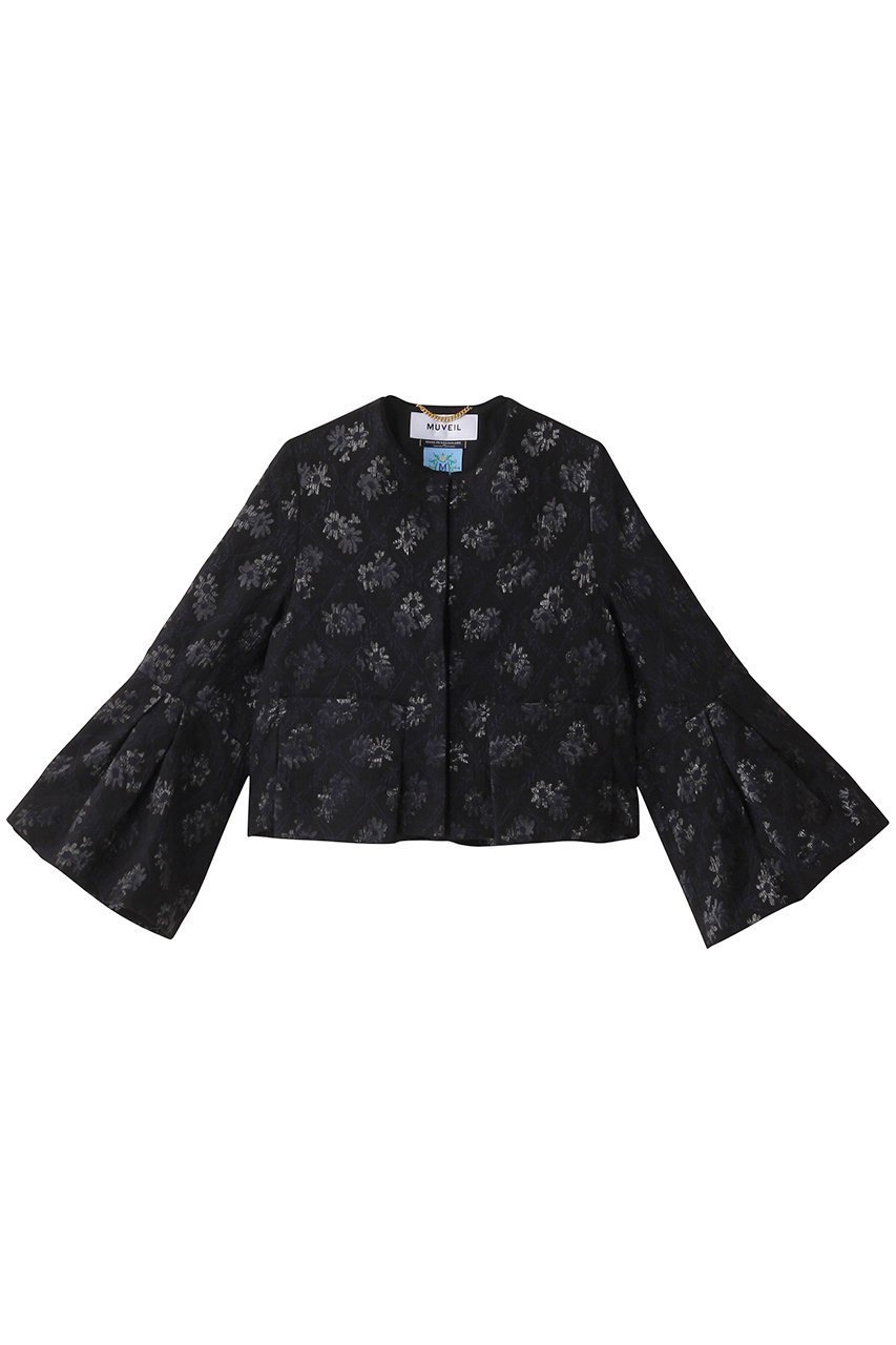 【ミュベール/MUVEIL】の花ジャカードジャケット インテリア・キッズ・メンズ・レディースファッション・服の通販 founy(ファニー) 　ファッション　Fashion　レディースファッション　Fashion for Women　アウター　Coat / Outerwear Collection　レディースジャケット・軽アウター　Jackets　コンパクト　Compact, Small Size　ショート　Short, Short Length　ジャカード／ジャガード　Jacquard, Woven Pattern　ジャケット　Jacket, Outerwear　ブラック|ID: prp329100004263760 ipo3291000000032933618