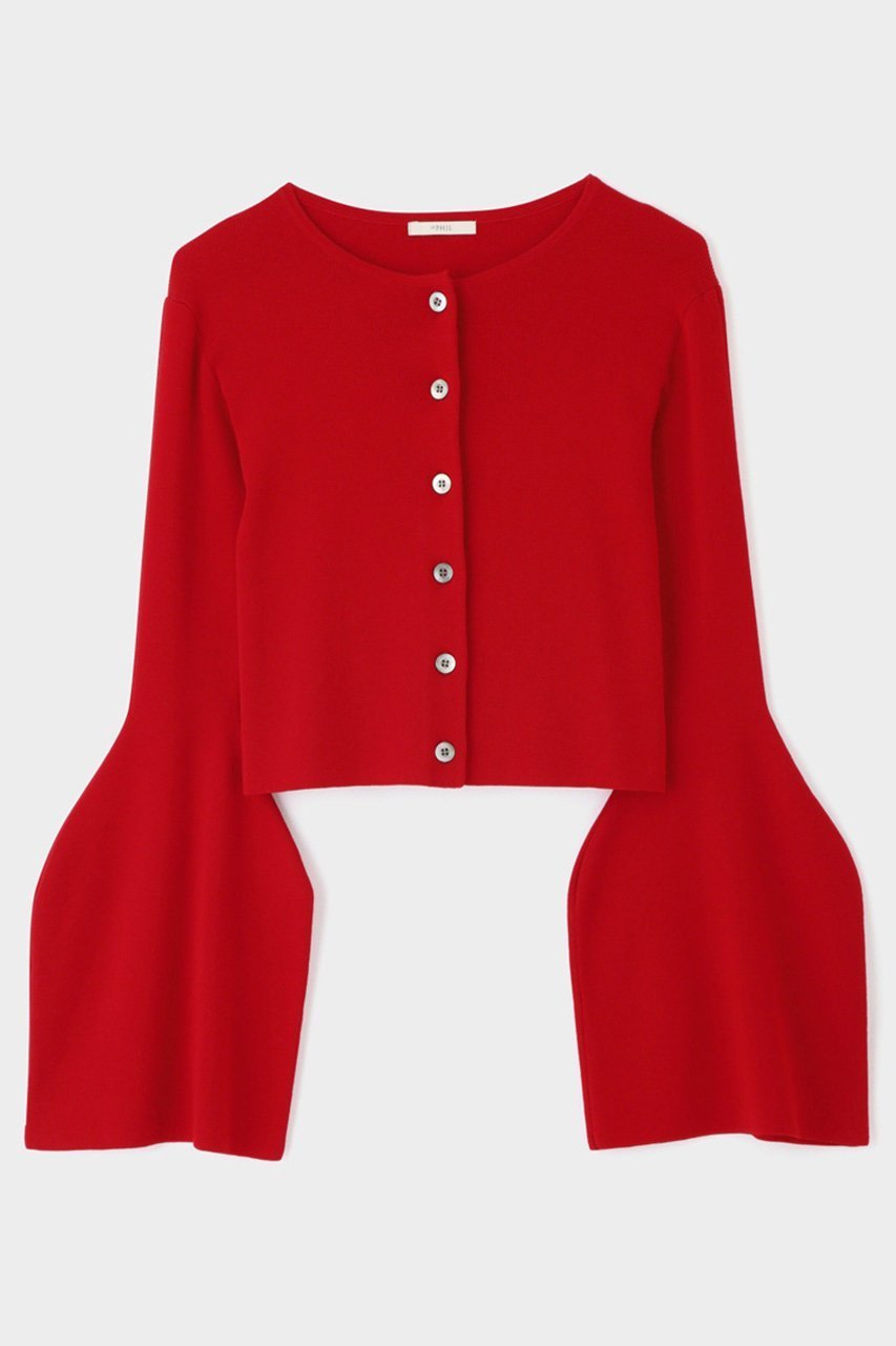 【ル フィル/LE PHIL】のランタンスリーブカーディガン インテリア・キッズ・メンズ・レディースファッション・服の通販 founy(ファニー) 　ファッション　Fashion　レディースファッション　Fashion for Women　トップス・カットソー　Cut & Sew Tops　ニット　Knit Tops & Sweaters　カーディガン・羽織り　Layered Style Cardigans　カーディガン　Cardigan, Knitwear　ショート　Short, Short Length　タフタ　Taffeta, Structured Fabric　ワイド　Wide, Wide Fit　レッド|ID: prp329100004263802 ipo3291000000035863598