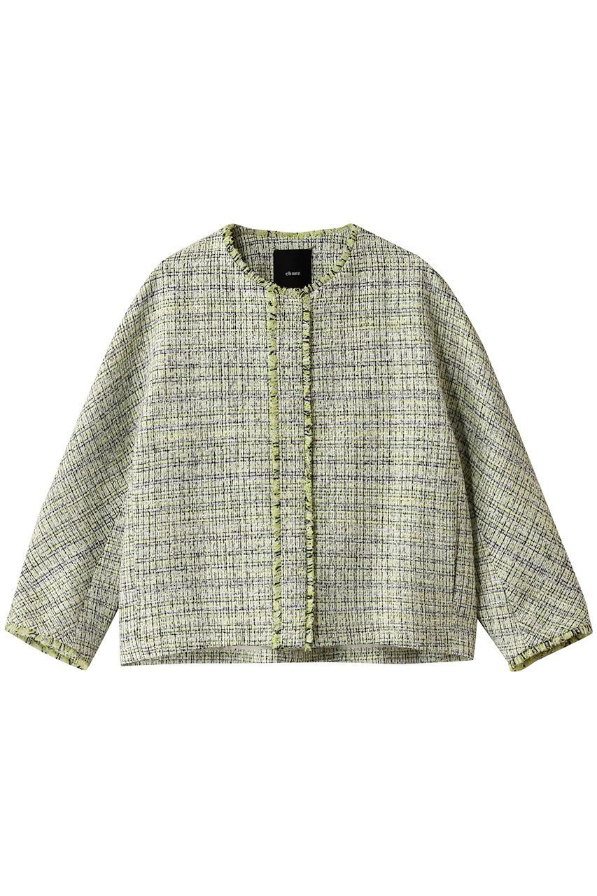 【エブール/ebure】のポリエステルコットンツイード ノーカラージャケット インテリア・キッズ・メンズ・レディースファッション・服の通販 founy(ファニー) 　ファッション　Fashion　レディースファッション　Fashion for Women　アウター　Coat / Outerwear Collection　レディースジャケット・軽アウター　Jackets　ノーカラージャケット / シンプル上品コーデ　Collarless Jackets　ジャケット　Jacket, Outerwear　ツイード／ツィード　Choker, Choker Necklace　バランス　Balance, Style Balance　フォルム　Silhouette, Form　ミックス　Mix, Mixed Style　ライトイエロー|ID: prp329100004266761 ipo3291000000032952311