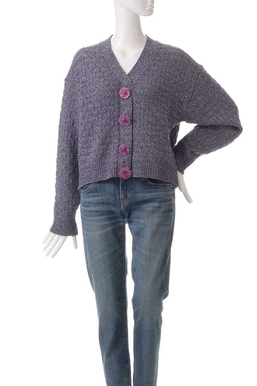 【ミュベール/MUVEIL】のフラワー釦カーディガン 人気、トレンドファッション・服の通販 founy(ファニー) 　ファッション　Fashion　レディースファッション　Fashion for Women　トップス・カットソー　Cut & Sew Tops　ニット　Knit Tops & Sweaters　カーディガン・羽織り　Layered Style Cardigans　アイレット　Eyelet Lace　カーディガン　Cardigan, Knitwear　ショート　Short, Short Length　ストレッチ　Stretch, Stretchy Fabric　フラワー　Flower, Floral　メランジ　Melange, Mixed Yarn　ロング　Long, Long-Length　other-2|ID: prp329100004266778 ipo3291000000032963609