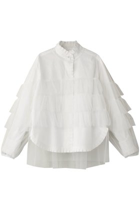 【ミュベール/MUVEIL】のチュールフリルブラウス 人気、トレンドファッション・服の通販 founy(ファニー) ファッション Fashion レディースファッション Fashion for Women トップス・カットソー Cut & Sew Tops シャツ・ブラウス・オフィスカジュアル Elegant Blouses & Button-Ups エアリー Airy Texture ガーリー Girly, Feminine Style シンプル Simple, Minimal スリーブ Sleeve, Long Sleeve / Short Sleeve チュール Tulip, Tulip Motif フェミニン Feminine, Girly フリル Frill, Ruffle ロング Long, Long-Length |ID:prp329100004266780