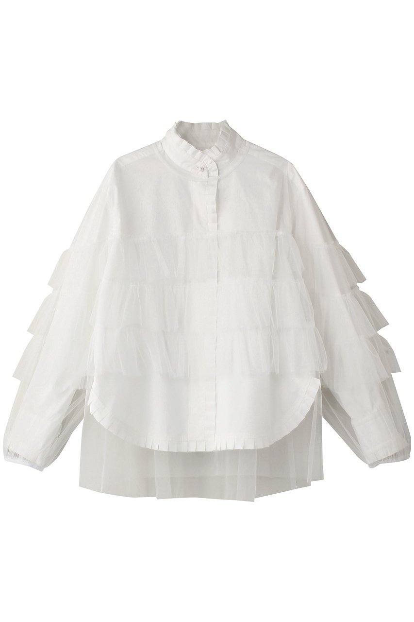 【ミュベール/MUVEIL】のチュールフリルブラウス 人気、トレンドファッション・服の通販 founy(ファニー) 　ファッション　Fashion　レディースファッション　Fashion for Women　トップス・カットソー　Cut & Sew Tops　シャツ・ブラウス・オフィスカジュアル　Elegant Blouses & Button-Ups　エアリー　Airy Texture　ガーリー　Girly, Feminine Style　シンプル　Simple, Minimal　スリーブ　Sleeve, Long Sleeve / Short Sleeve　チュール　Tulip, Tulip Motif　フェミニン　Feminine, Girly　フリル　Frill, Ruffle　ロング　Long, Long-Length　 other-1|ID: prp329100004266780 ipo3291000000032837507