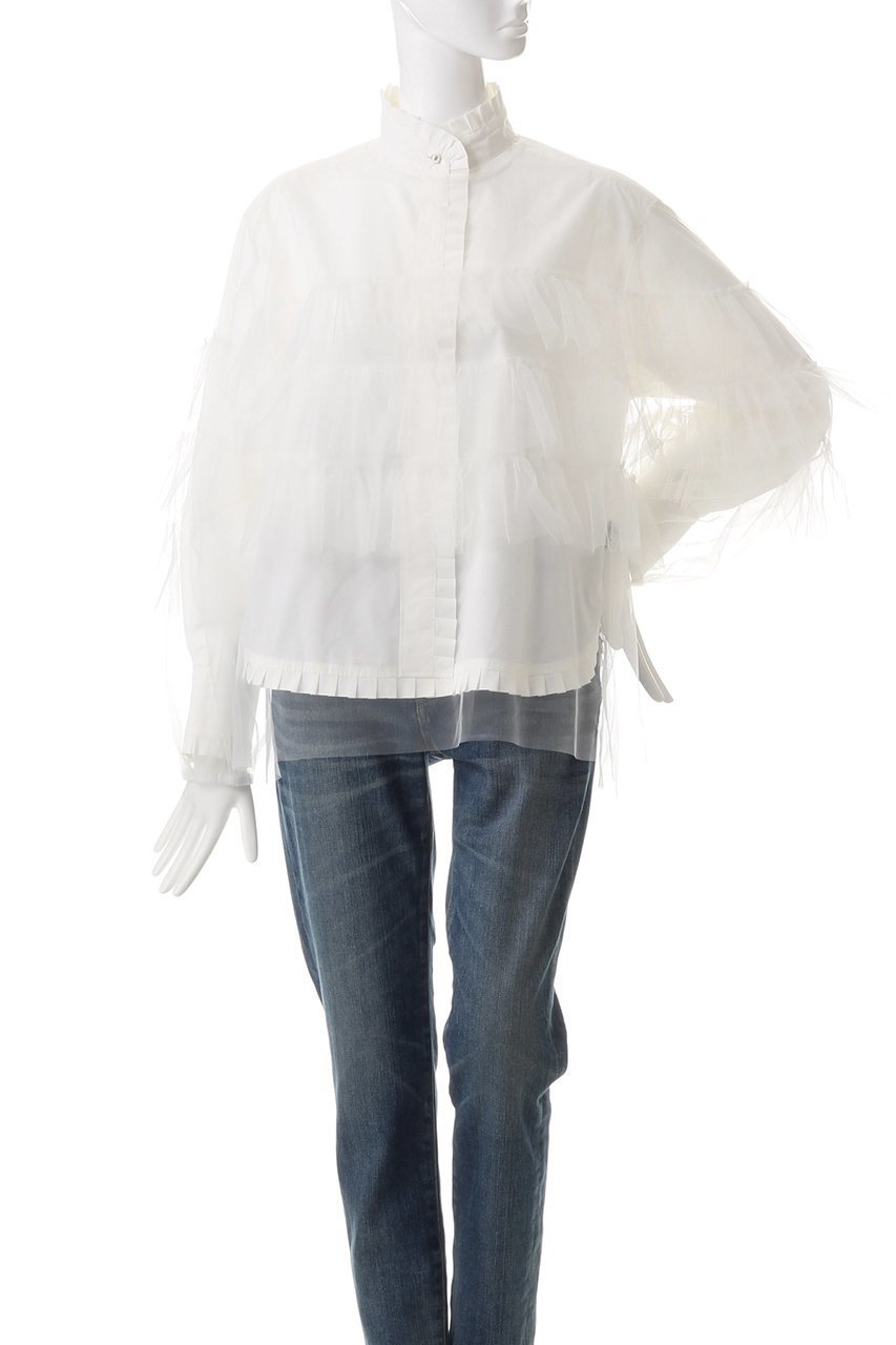 【ミュベール/MUVEIL】のチュールフリルブラウス 人気、トレンドファッション・服の通販 founy(ファニー) 　ファッション　Fashion　レディースファッション　Fashion for Women　トップス・カットソー　Cut & Sew Tops　シャツ・ブラウス・オフィスカジュアル　Elegant Blouses & Button-Ups　エアリー　Airy Texture　ガーリー　Girly, Feminine Style　シンプル　Simple, Minimal　スリーブ　Sleeve, Long Sleeve / Short Sleeve　チュール　Tulip, Tulip Motif　フェミニン　Feminine, Girly　フリル　Frill, Ruffle　ロング　Long, Long-Length　other-2|ID: prp329100004266780 ipo3291000000032837517