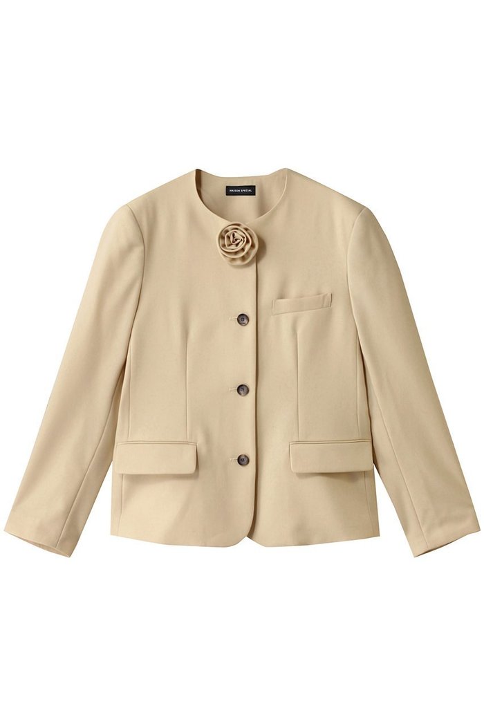 【メゾンスペシャル/MAISON SPECIAL】のMotif Collarless Jacket/モチーフノーカラージャケット インテリア・キッズ・メンズ・レディースファッション・服の通販 founy(ファニー) https://founy.com/ ファッション Fashion レディースファッション Fashion for Women アウター Coat / Outerwear Collection レディースジャケット・軽アウター Jackets ノーカラージャケット / シンプル上品コーデ Collarless Jackets ジャケット Jacket, Outerwear セットアップ Set-Up, Coordinated Outfit デニム Denim, Jeans Material ブローチ Brooch, Pin Brooch ボックス Boxy, Box Shape エレガント 上品 Elegant ビジネス 仕事 通勤 Business / Work / Commuting |ID: prp329100004271047 ipo3291000000032920814