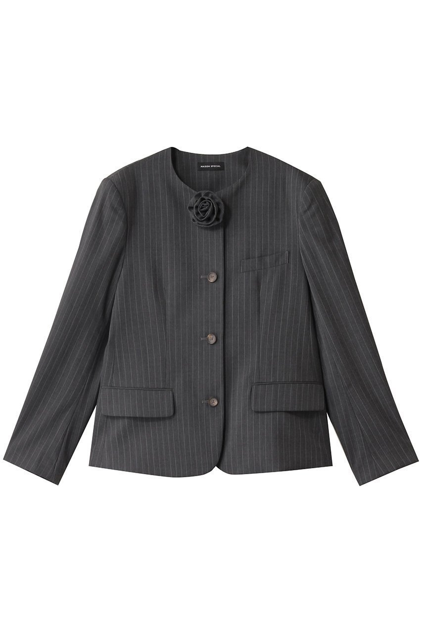 【メゾンスペシャル/MAISON SPECIAL】のMotif Collarless Jacket/モチーフノーカラージャケット インテリア・キッズ・メンズ・レディースファッション・服の通販 founy(ファニー) 　ファッション　Fashion　レディースファッション　Fashion for Women　アウター　Coat / Outerwear Collection　レディースジャケット・軽アウター　Jackets　ノーカラージャケット / シンプル上品コーデ　Collarless Jackets　ジャケット　Jacket, Outerwear　セットアップ　Set-Up, Coordinated Outfit　デニム　Denim, Jeans Material　ブローチ　Brooch, Pin Brooch　ボックス　Boxy, Box Shape　エレガント 上品　Elegant　ビジネス 仕事 通勤　Business / Work / Commuting　GRY(グレー)|ID: prp329100004271047 ipo3291000000032920843