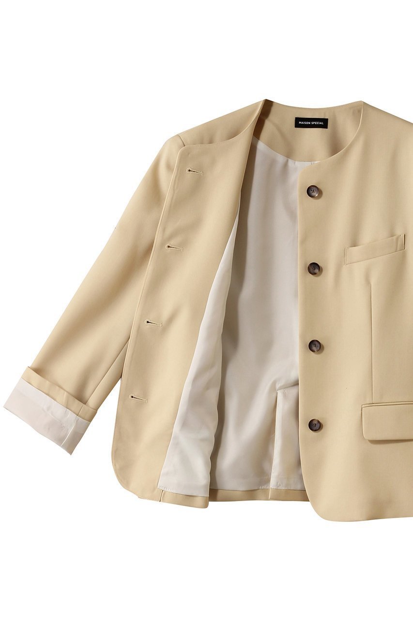 【メゾンスペシャル/MAISON SPECIAL】のMotif Collarless Jacket/モチーフノーカラージャケット 人気、トレンドファッション・服の通販 founy(ファニー) 　ファッション　Fashion　レディースファッション　Fashion for Women　アウター　Coat / Outerwear Collection　レディースジャケット・軽アウター　Jackets　ノーカラージャケット / シンプル上品コーデ　Collarless Jackets　ジャケット　Jacket, Outerwear　セットアップ　Set-Up, Coordinated Outfit　デニム　Denim, Jeans Material　ブローチ　Brooch, Pin Brooch　ボックス　Boxy, Box Shape　エレガント 上品　Elegant　ビジネス 仕事 通勤　Business / Work / Commuting　other-6|ID: prp329100004271047 ipo3291000000035065318