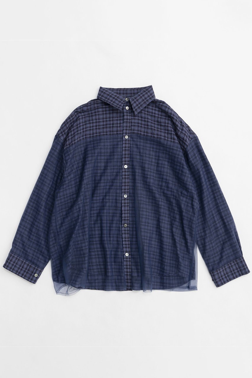 【メゾンスペシャル/MAISON SPECIAL】のReversible Voile Shirt/リバーシブルボイルシャツ インテリア・キッズ・メンズ・レディースファッション・服の通販 founy(ファニー) 　ファッション　Fashion　レディースファッション　WOMEN　トップス・カットソー　Tops/Tshirt　シャツ/ブラウス　Shirts/Blouses　春　Spring　スリーブ　Sleeve　チェック　Check　チュール　Tulle　トレンド　Trend　ボトム　Bottom　羽織　Haori　リバーシブル　Reversible　ロング　Long　A/W・秋冬　Aw・Autumn/Winter・Fw・Fall-Winter　S/S・春夏　Ss・Spring/Summer　夏　Summer　2025年　2025　NVY(ネイビー)|ID: prp329100004271064 ipo3291000000029678740