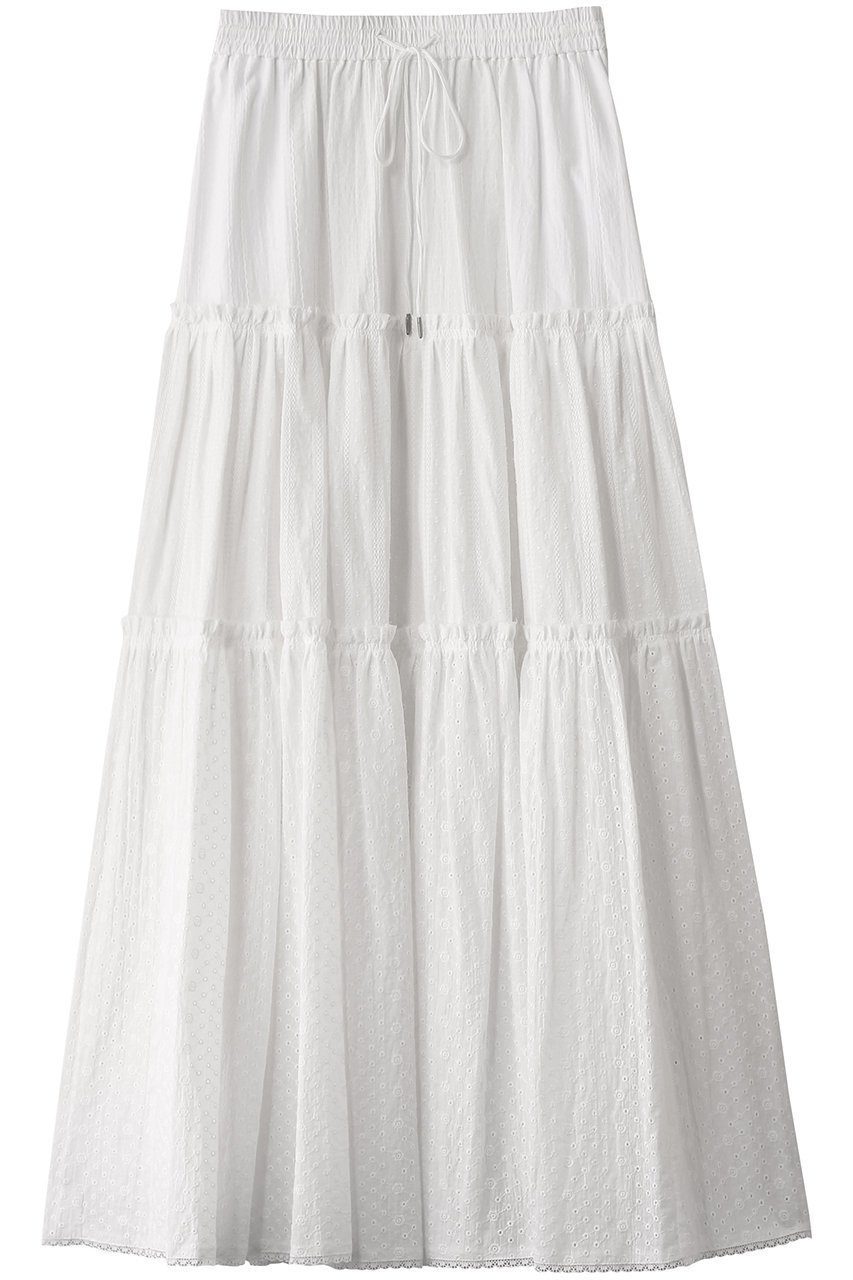 【メゾンスペシャル/MAISON SPECIAL】のMixed Lace Tiered Skirt/ミックスレースティアードスカート インテリア・キッズ・メンズ・レディースファッション・服の通販 founy(ファニー) 　ファッション　Fashion　レディースファッション　Fashion for Women　スカート　Skirts　ティアードスカート　Tiered Skirts　ロングスカート　Long Skirts / Maxi & Midi Skirts　おすすめ　Recommended / Our Picks　ジャケット　Jacket, Outerwear　デニム　Denim, Jeans Material　ブローチ　Brooch, Pin Brooch　ペチコート　Petticoat, Underskirt　レース　Lace, Lace Fabric　ロング　Long, Long-Length　WHT(ホワイト)|ID: prp329100004271096 ipo3291000000032849487