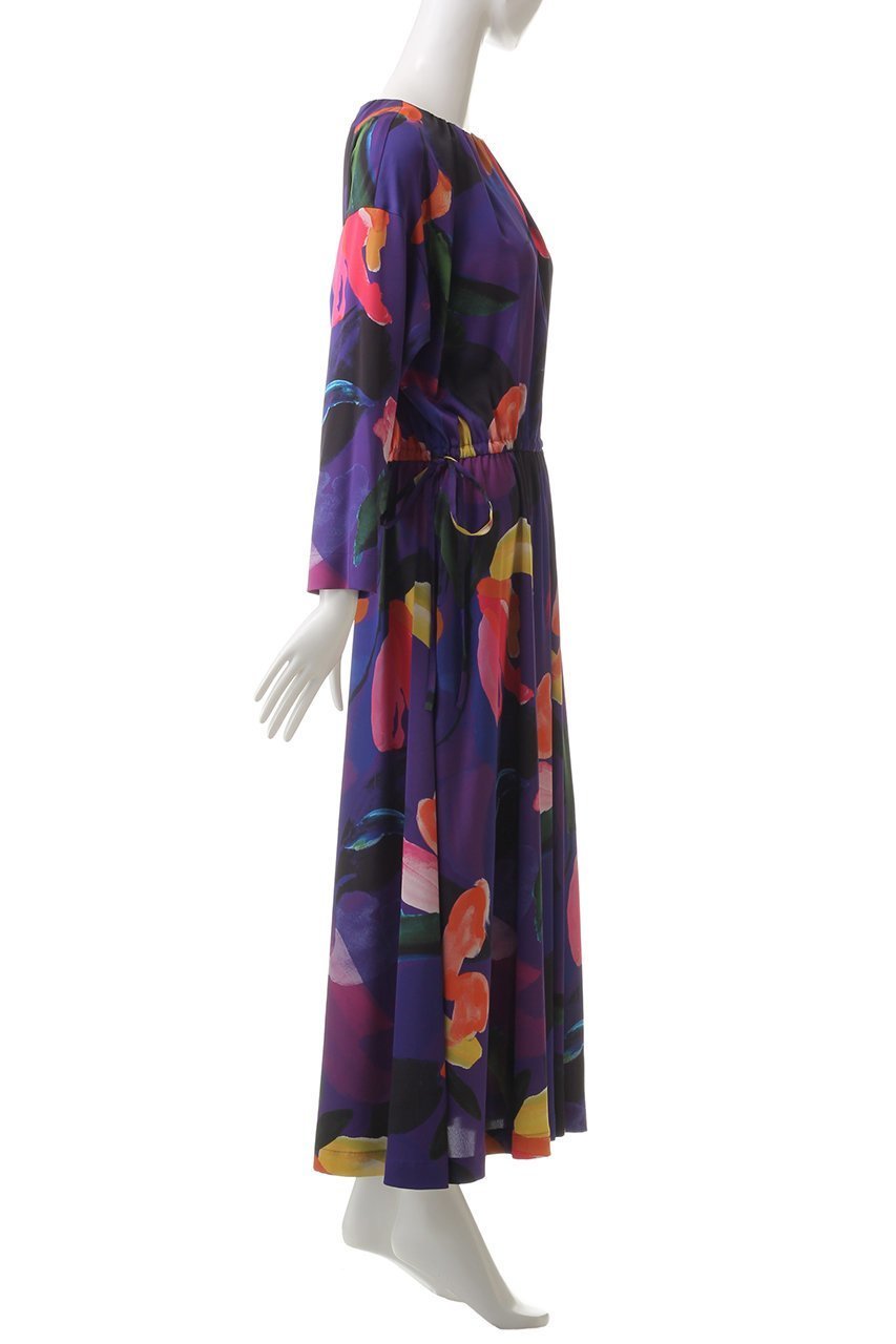 【ハウス オブ ロータス/HOUSE OF LOTUS】のアートフラワープリントワンピース 人気、トレンドファッション・服の通販 founy(ファニー) 　ファッション　Fashion　レディースファッション　Fashion for Women　ワンピース　Dresses　チュニック　Tunic Tops & Dresses　おすすめ　Recommended / Our Picks　ギャザー　Gathered, Ruffled　グラデーション　Gradient, Ombre　ストレート　Straight, Straight Cut　チュニック　Tunic, Long Top　ドレープ　Drape, Draping Fabric　フィット　Fit, Slim Fit　フレア　Flare, Flared　ブラウジング　Blouson Silhouette, Cinched Waist　プリント　Print, Printed Pattern　モチーフ　Motif, Design Theme　ロング　Long, Long-Length　年末年始　Year-end and New Year Holidays　other-3|ID: prp329100004286066 ipo3291000000032882998