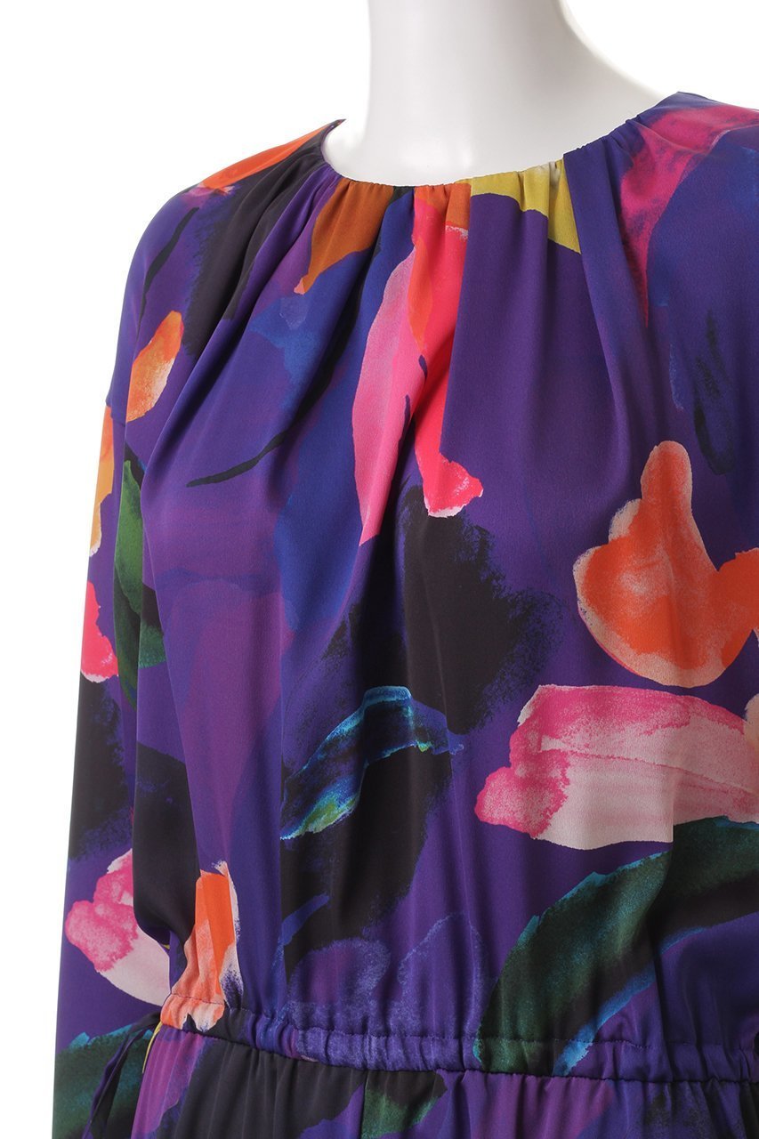 【ハウス オブ ロータス/HOUSE OF LOTUS】のアートフラワープリントワンピース 人気、トレンドファッション・服の通販 founy(ファニー) 　ファッション　Fashion　レディースファッション　Fashion for Women　ワンピース　Dresses　チュニック　Tunic Tops & Dresses　おすすめ　Recommended / Our Picks　ギャザー　Gathered, Ruffled　グラデーション　Gradient, Ombre　ストレート　Straight, Straight Cut　チュニック　Tunic, Long Top　ドレープ　Drape, Draping Fabric　フィット　Fit, Slim Fit　フレア　Flare, Flared　ブラウジング　Blouson Silhouette, Cinched Waist　プリント　Print, Printed Pattern　モチーフ　Motif, Design Theme　ロング　Long, Long-Length　年末年始　Year-end and New Year Holidays　other-5|ID: prp329100004286066 ipo3291000000032883006