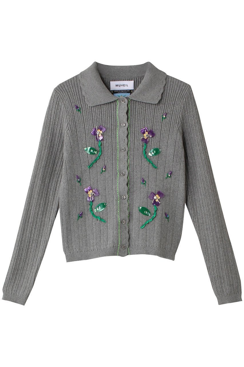 【ミュベール/MUVEIL】のフラワー刺しゅうカーディガン インテリア・キッズ・メンズ・レディースファッション・服の通販 founy(ファニー) 　ファッション　Fashion　レディースファッション　Fashion for Women　トップス・カットソー　Cut & Sew Tops　ニット　Knit Tops & Sweaters　カーディガン・羽織り　Layered Style Cardigans　カーディガン　Cardigan, Knitwear　コレクション　Collection, Seasonal Line　コンパクト　Compact, Small Size　フラワー　Flower, Floral　ボトム　Bottoms, Lower Wear　モチーフ　Motif, Design Theme　レース　Lace, Lace Fabric　羽織　Haori, Light Jacket　グレー|ID: prp329100004286086 ipo3291000000032962630