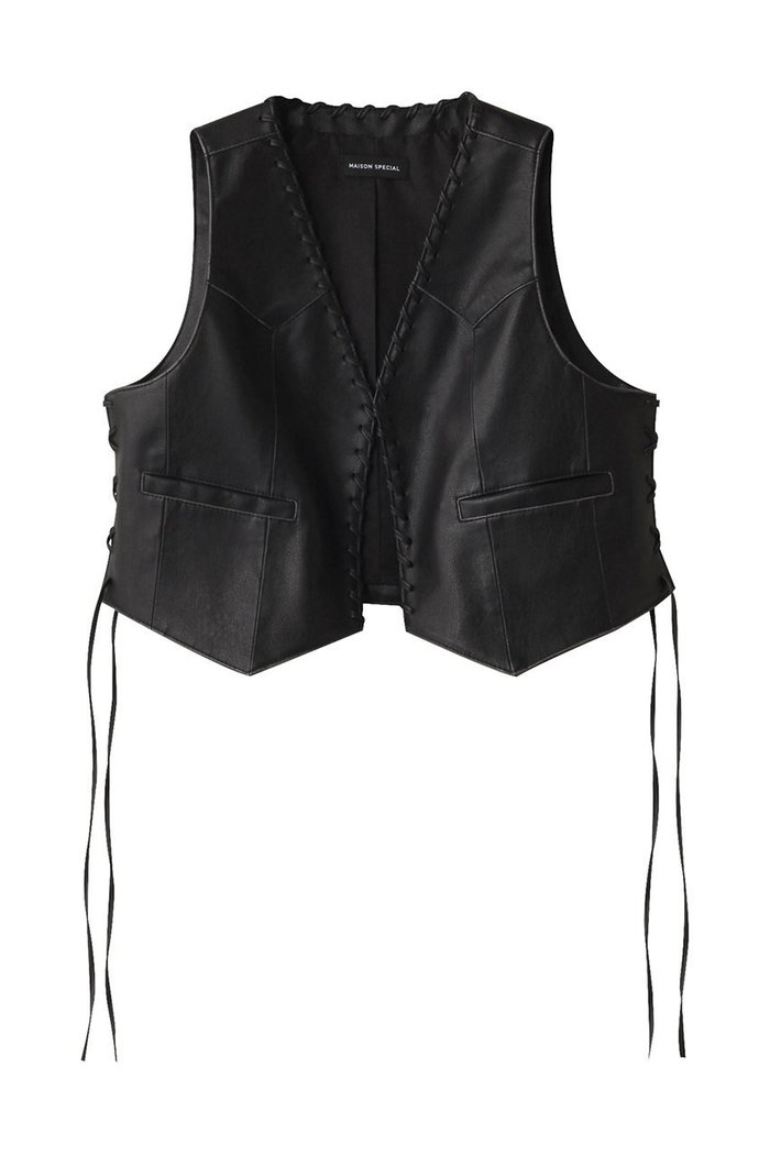 【メゾンスペシャル/MAISON SPECIAL】のLace Up Short Length Vegan Leather Vest/レースアップショートヴィーガンレザーベスト インテリア・キッズ・メンズ・レディースファッション・服の通販 founy(ファニー) https://founy.com/ ファッション Fashion レディースファッション Fashion for Women アウター Coat / Outerwear Collection レディースジャケット・軽アウター Jackets ヴィンテージ Vintage Style コンパクト Compact, Small Size シンプル Simple, Minimal ジャケット Jacket, Outerwear ベスト Vest, Waistcoat ロング Long, Long-Length |ID: prp329100004290060 ipo3291000000032913066