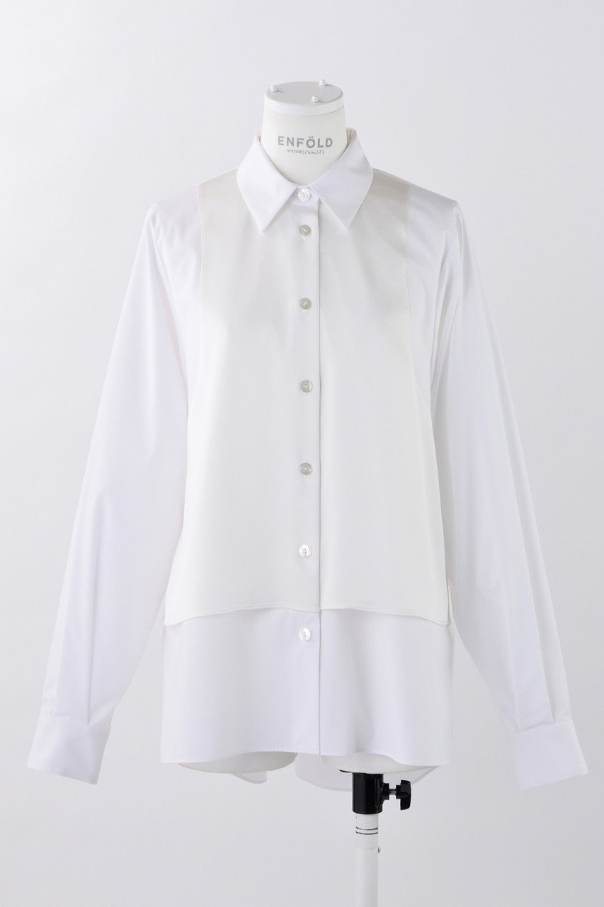 【エンフォルド/ENFOLD】のC/PEブロード レイヤーライク SH/シャツ 人気、トレンドファッション・服の通販 founy(ファニー) 　ファッション　Fashion　レディースファッション　Fashion for Women　トップス・カットソー　Cut & Sew Tops　シャツ・ブラウス・オフィスカジュアル　Elegant Blouses & Button-Ups　おすすめ　Recommended / Our Picks　サテン　Satin, Glossy Fabric　シンプル　Simple, Minimal　ジャケット　Jacket, Outerwear　スタンダード　Standard, Basic　スリーブ　Sleeve, Long Sleeve / Short Sleeve　タンク　Tank Top, Sleeveless Top　バルーン　Balloon, Balloon Silhouette　ブロード　Broadcloth, Fine Cotton　ロング　Long, Long-Length　 other-1|ID: prp329100004290069 ipo3291000000035823069