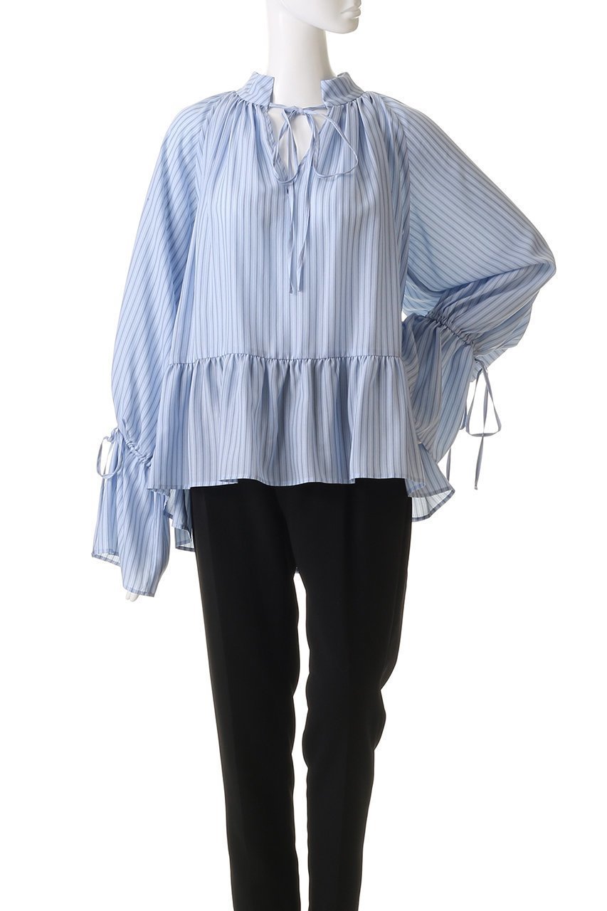 【メゾンスペシャル/MAISON SPECIAL】のShirring Volume Blouse/シャーリングボリュームブラウス 人気、トレンドファッション・服の通販 founy(ファニー) 　ファッション　Fashion　レディースファッション　WOMEN　トップス・カットソー　Tops/Tshirt　シャツ/ブラウス　Shirts/Blouses　シャーリング　Shirring　シンプル　Simple　スカーフ　Scarf　ストライプ　Stripe　スリーブ　Sleeve　リボン　Ribbon　ロング　Long　エレガント 上品　Elegant　other-2|ID: prp329100004290091 ipo3291000000031370477
