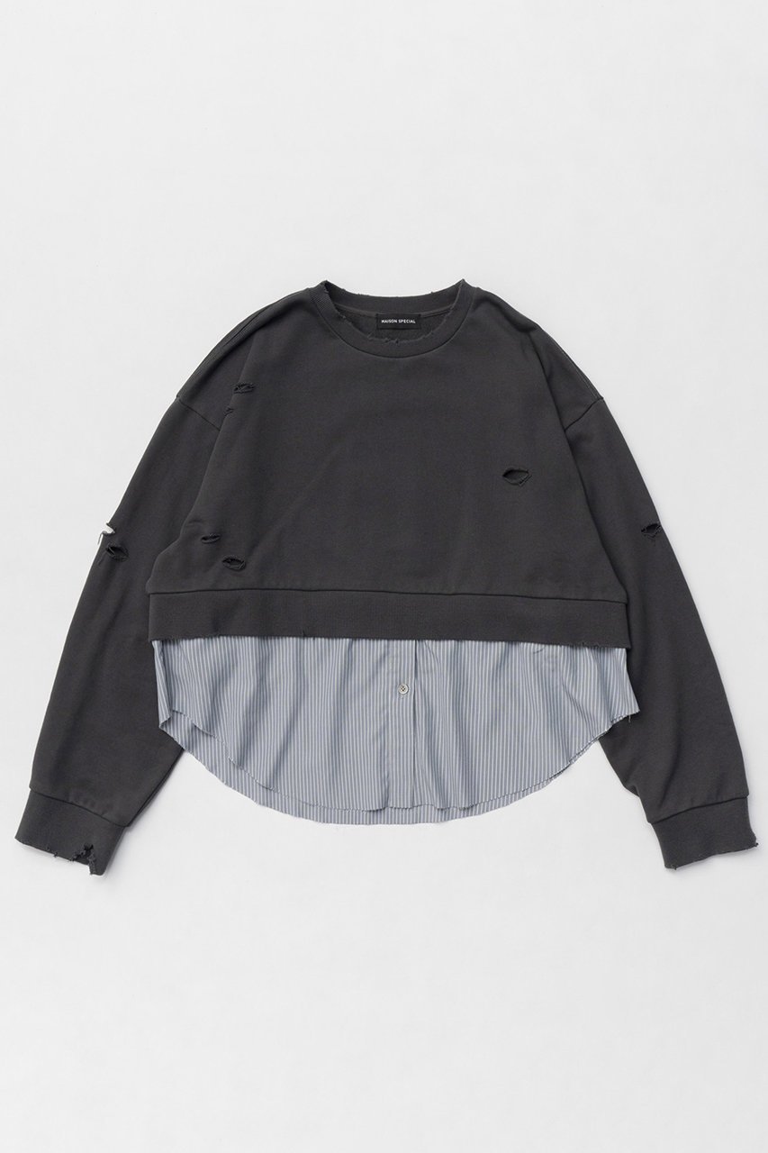 【メゾンスペシャル/MAISON SPECIAL】のShirt Layered Crush Processing Sweatshirt/シャツレイヤードクラッシュスウェット 人気、トレンドファッション・服の通販 founy(ファニー) 　ファッション　Fashion　レディースファッション　WOMEN　トップス・カットソー　Tops/Tshirt　シャツ/ブラウス　Shirts/Blouses　パーカ　Sweats　ロング / Tシャツ　T-Shirts　スウェット　Sweat　カットソー　Cut and Sewn　インナー　Inner　春　Spring　ジャケット　Jacket　スウェット　Sweat　ストライプ　Stripe　ストレッチ　Stretch　ダメージ　Damage　A/W・秋冬　Aw・Autumn/Winter・Fw・Fall-Winter　S/S・春夏　Ss・Spring/Summer　おすすめ　Recommend　夏　Summer　2025年　2025　 other-1|ID: prp329100004290101 ipo3291000000029770974