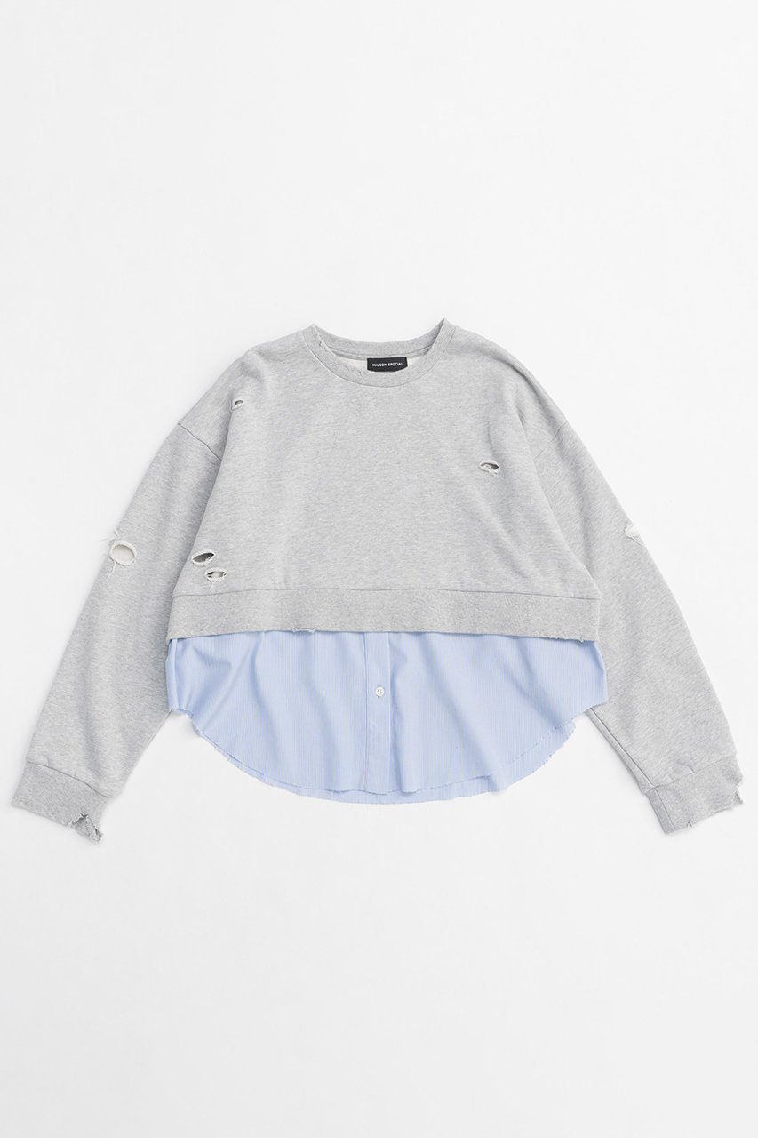 【メゾンスペシャル/MAISON SPECIAL】のShirt Layered Crush Processing Sweatshirt/シャツレイヤードクラッシュスウェット インテリア・キッズ・メンズ・レディースファッション・服の通販 founy(ファニー) 　ファッション　Fashion　レディースファッション　WOMEN　トップス・カットソー　Tops/Tshirt　シャツ/ブラウス　Shirts/Blouses　パーカ　Sweats　ロング / Tシャツ　T-Shirts　スウェット　Sweat　カットソー　Cut and Sewn　インナー　Inner　春　Spring　ジャケット　Jacket　スウェット　Sweat　ストライプ　Stripe　ストレッチ　Stretch　ダメージ　Damage　A/W・秋冬　Aw・Autumn/Winter・Fw・Fall-Winter　S/S・春夏　Ss・Spring/Summer　おすすめ　Recommend　夏　Summer　2025年　2025　GRY(グレー)|ID: prp329100004290101 ipo3291000000029770976