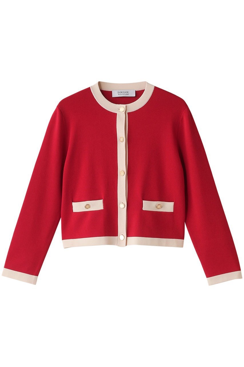 【アルアバイル/allureville】の【Loulou Willoughby】バイカラーコンパクトCD A インテリア・キッズ・メンズ・レディースファッション・服の通販 founy(ファニー) 　ファッション　Fashion　レディースファッション　Fashion for Women　トップス・カットソー　Cut & Sew Tops　ニット　Knit Tops & Sweaters　カーディガン・羽織り　Layered Style Cardigans　カーディガン　Cardigan, Knitwear　ジャケット　Jacket, Outerwear　デニム　Denim, Jeans Material　エレガント 上品　Elegant　レッド系|ID: prp329100004290155 ipo3291000000032940957