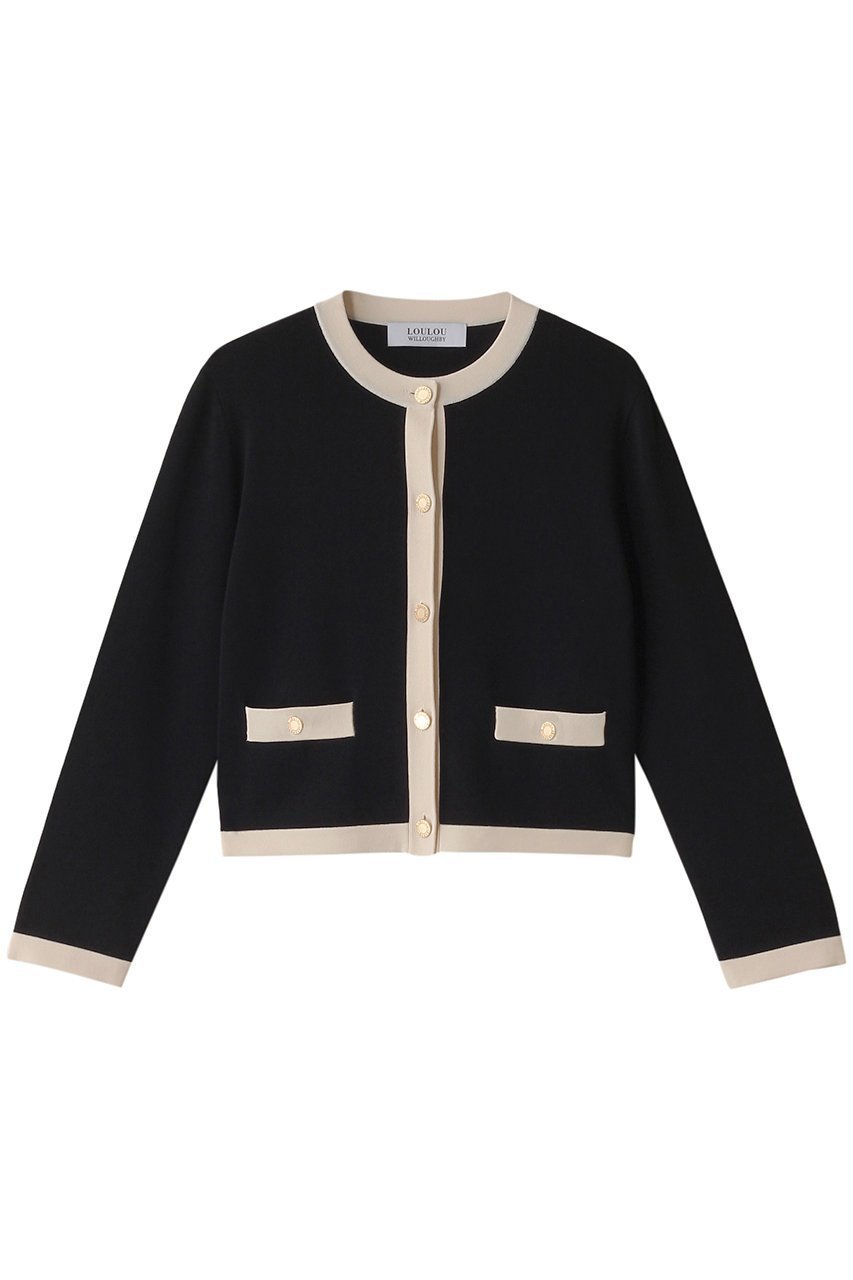 【アルアバイル/allureville】の【Loulou Willoughby】バイカラーコンパクトCD A インテリア・キッズ・メンズ・レディースファッション・服の通販 founy(ファニー) 　ファッション　Fashion　レディースファッション　Fashion for Women　トップス・カットソー　Cut & Sew Tops　ニット　Knit Tops & Sweaters　カーディガン・羽織り　Layered Style Cardigans　カーディガン　Cardigan, Knitwear　ジャケット　Jacket, Outerwear　デニム　Denim, Jeans Material　エレガント 上品　Elegant　ブラック系|ID: prp329100004290155 ipo3291000000032940965