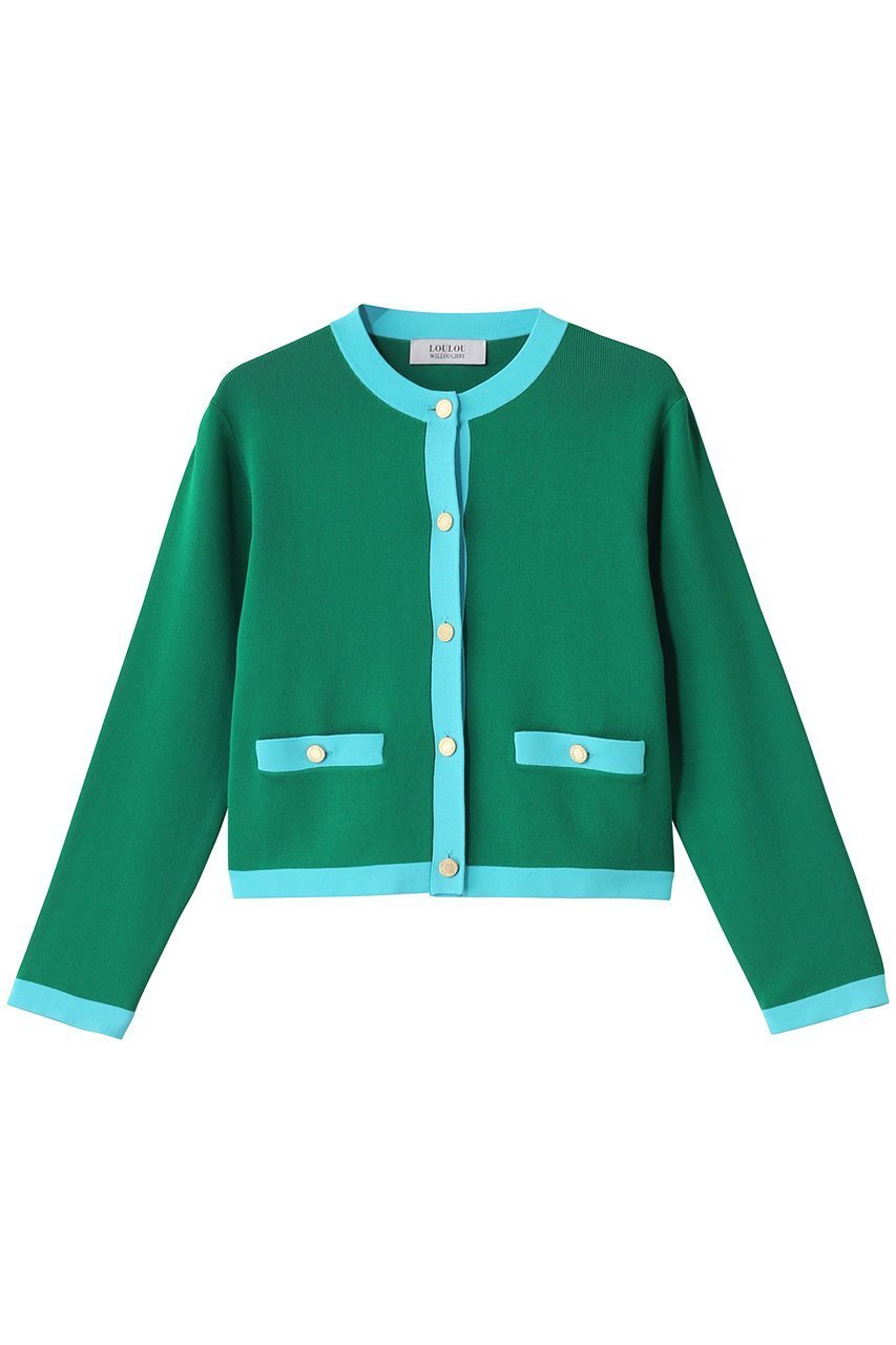 【アルアバイル/allureville】の【Loulou Willoughby】バイカラーコンパクトCD A インテリア・キッズ・メンズ・レディースファッション・服の通販 founy(ファニー) 　ファッション　Fashion　レディースファッション　Fashion for Women　トップス・カットソー　Cut & Sew Tops　ニット　Knit Tops & Sweaters　カーディガン・羽織り　Layered Style Cardigans　カーディガン　Cardigan, Knitwear　ジャケット　Jacket, Outerwear　デニム　Denim, Jeans Material　エレガント 上品　Elegant　グリーン系|ID: prp329100004290155 ipo3291000000032940972