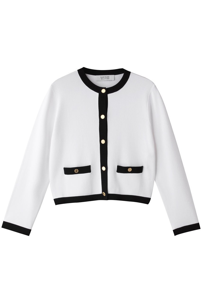 【アルアバイル/allureville】の【Loulou Willoughby】バイカラーコンパクトCD A インテリア・キッズ・メンズ・レディースファッション・服の通販 founy(ファニー) 　ファッション　Fashion　レディースファッション　Fashion for Women　トップス・カットソー　Cut & Sew Tops　ニット　Knit Tops & Sweaters　カーディガン・羽織り　Layered Style Cardigans　カーディガン　Cardigan, Knitwear　ジャケット　Jacket, Outerwear　デニム　Denim, Jeans Material　エレガント 上品　Elegant　ホワイト系|ID: prp329100004290155 ipo3291000000032940980