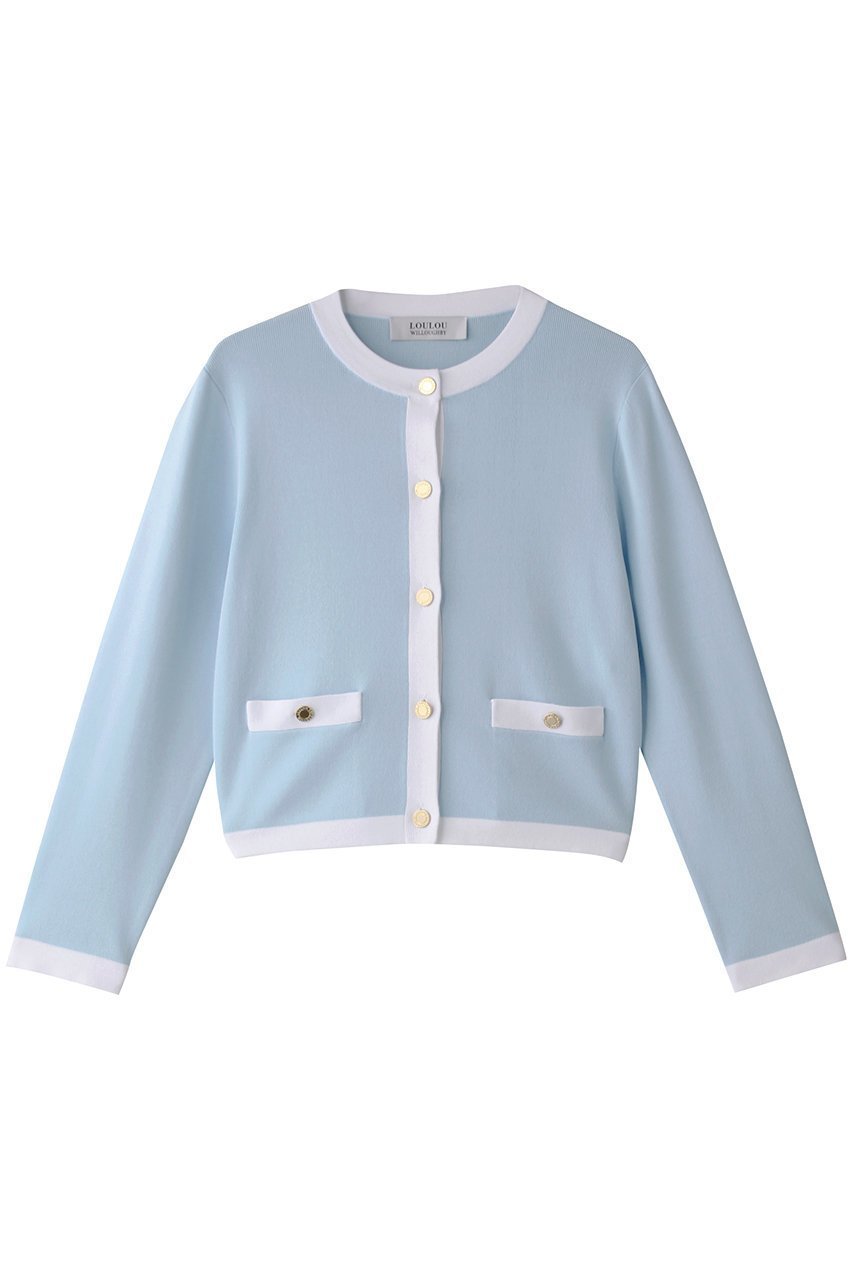 【アルアバイル/allureville】の【Loulou Willoughby】バイカラーコンパクトCD A インテリア・キッズ・メンズ・レディースファッション・服の通販 founy(ファニー) 　ファッション　Fashion　レディースファッション　Fashion for Women　トップス・カットソー　Cut & Sew Tops　ニット　Knit Tops & Sweaters　カーディガン・羽織り　Layered Style Cardigans　カーディガン　Cardigan, Knitwear　ジャケット　Jacket, Outerwear　デニム　Denim, Jeans Material　エレガント 上品　Elegant　ライトブルー|ID: prp329100004290155 ipo3291000000032940988