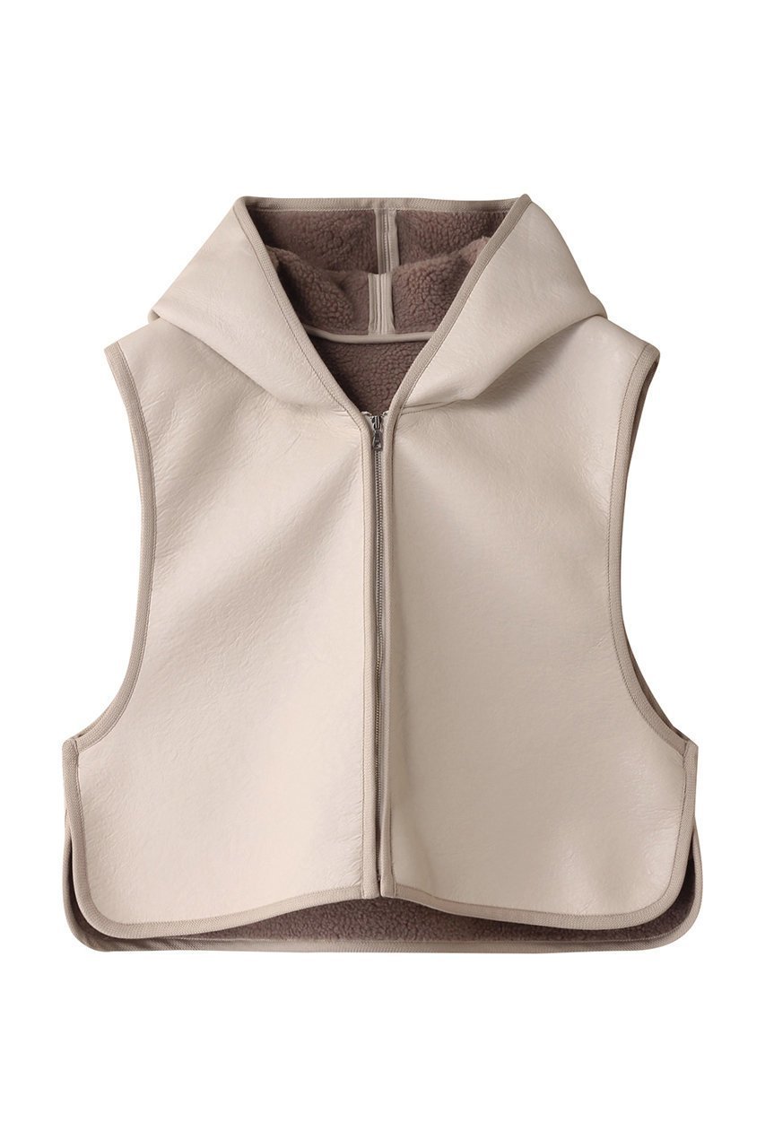 【プレインピープル/PLAIN PEOPLE】のフェイクレザームートンフーディベスト インテリア・キッズ・メンズ・レディースファッション・服の通販 founy(ファニー) 　ファッション　Fashion　レディースファッション　Fashion for Women　アウター　Coat / Outerwear Collection　レディースジャケット・軽アウター　Jackets　ジャケット　Jacket, Outerwear　フェイクファー　Faux Fur, Imitation Fur　フェイクレザー　Faux Leather, PU Leather　フランス　France, French　ベスト　Vest, Waistcoat　ボンディング　Bonding, Bonded Fabric　グレージュ|ID: prp329100004293807 ipo3291000000035490853