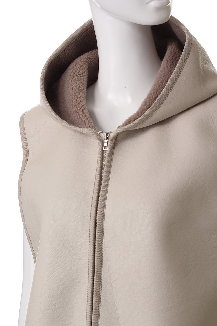 【プレインピープル/PLAIN PEOPLE】のフェイクレザームートンフーディベスト 人気、トレンドファッション・服の通販 founy(ファニー) 　ファッション　Fashion　レディースファッション　Fashion for Women　アウター　Coat / Outerwear Collection　レディースジャケット・軽アウター　Jackets　ジャケット　Jacket, Outerwear　フェイクファー　Faux Fur, Imitation Fur　フェイクレザー　Faux Leather, PU Leather　フランス　France, French　ベスト　Vest, Waistcoat　ボンディング　Bonding, Bonded Fabric　other-5|ID: prp329100004293807 ipo3291000000035961099