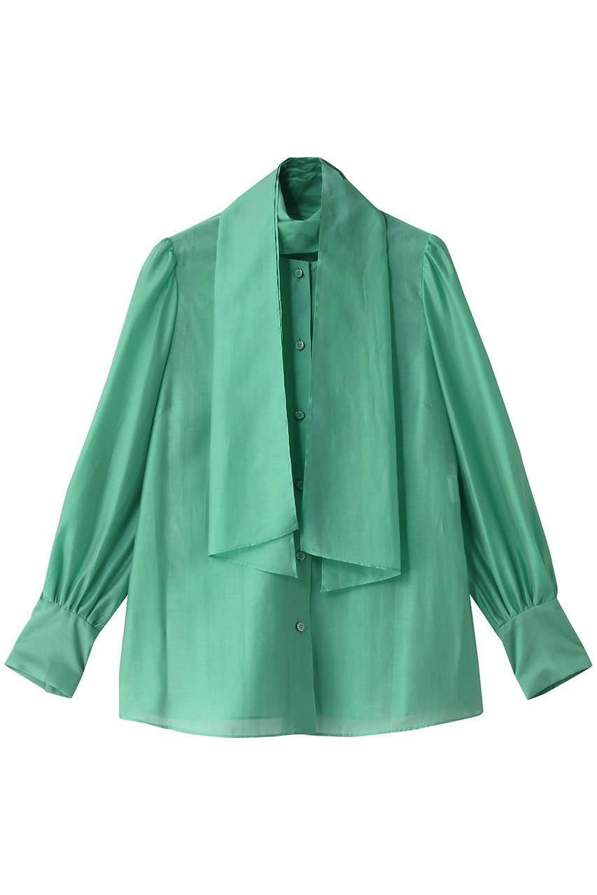 【アルアバイル/allureville】のオーガンザボウブラウス インテリア・キッズ・メンズ・レディースファッション・服の通販 founy(ファニー) ファッション Fashion レディースファッション Fashion for Women トップス・カットソー Cut & Sew Tops シャツ・ブラウス・オフィスカジュアル Elegant Blouses & Button-Ups なめらか Smooth, Silky Texture インナー Innerwear オーガンジー Organza Fabric スリーブ Sleeve, Long Sleeve / Short Sleeve リボン Ribbon, Bow ロング Long, Long-Length エレガント 上品 Elegant グリーン|ID: prp329100004293823 ipo3291000000032883756