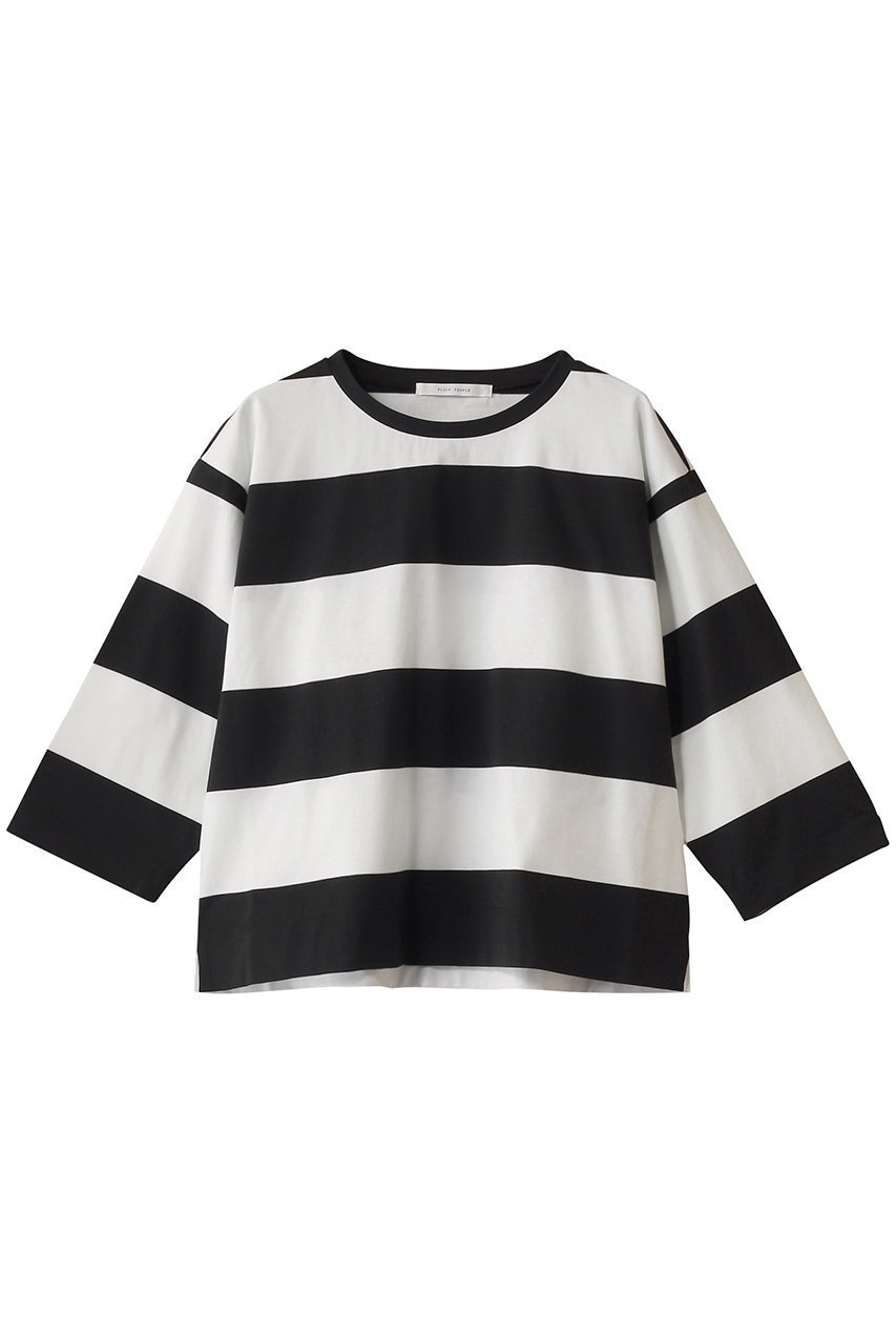 【プレインピープル/PLAIN PEOPLE】のビッグボーダー七分袖プルオーバー インテリア・キッズ・メンズ・レディースファッション・服の通販 founy(ファニー) 　ファッション　Fashion　レディースファッション　Fashion for Women　トップス・カットソー　Cut & Sew Tops　シャツ・ブラウス・オフィスカジュアル　Elegant Blouses & Button-Ups　ロングTシャツ・Tシャツ　Longline T-Shirts & Tees　カジュアルプルオーバー・ニットトップス　Pullovers & Knit Tops / Casual Pullovers　カットソー・ベーシックTシャツ　Cut-and-Sewn Tops / Stretch Tees & Basics　コンパクト　Compact, Small Size　ショート　Short, Short Length　シルケット　Silket, Silky Cotton　スリーブ　Sleeve, Long Sleeve / Short Sleeve　バランス　Balance, Style Balance　ビッグ　Big, Oversized　ボーダー　Border, Stripe　モダン　Modern, Contemporary　ランダム　Random, Irregular　エレガント 上品　Elegant　アイボリー×チャコール|ID: prp329100004293832 ipo3291000000035041384