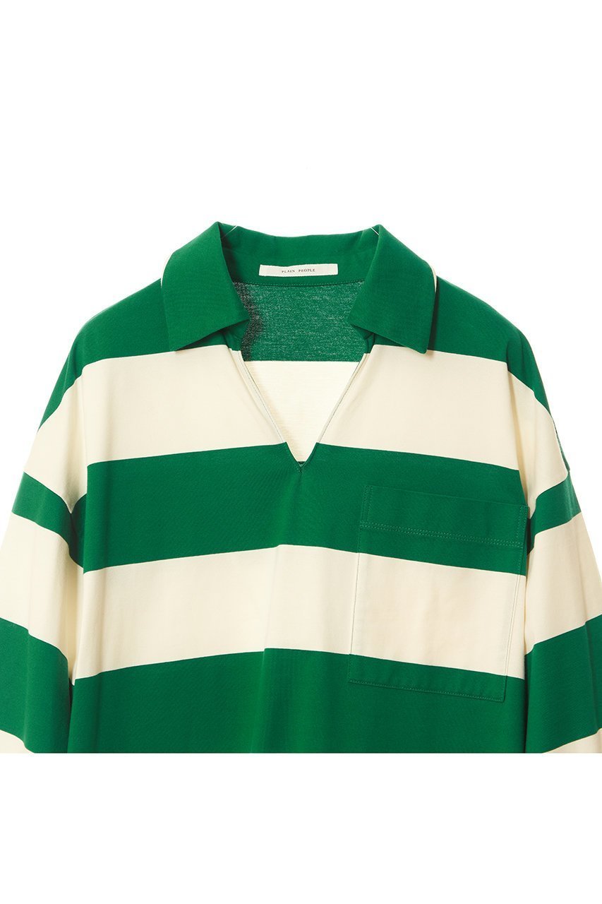【プレインピープル/PLAIN PEOPLE】のビッグボーダースキッパーロングワンピース 人気、トレンドファッション・服の通販 founy(ファニー) 　ファッション　Fashion　レディースファッション　Fashion for Women　ワンピース　Dresses　チュニック　Tunic Tops & Dresses　シルケット　Silket, Silky Cotton　スキッパー　Skipper, Open Collar　ストレート　Straight, Straight Cut　チュニック　Tunic, Long Top　ビッグ　Big, Oversized　ボーダー　Border, Stripe　ランダム　Random, Irregular　ロング　Long, Long-Length　エレガント 上品　Elegant　other-3|ID: prp329100004293833 ipo3291000000032706797