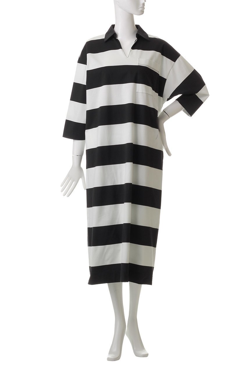 【プレインピープル/PLAIN PEOPLE】のビッグボーダースキッパーロングワンピース 人気、トレンドファッション・服の通販 founy(ファニー) 　ファッション　Fashion　レディースファッション　Fashion for Women　ワンピース　Dresses　チュニック　Tunic Tops & Dresses　シルケット　Silket, Silky Cotton　スキッパー　Skipper, Open Collar　ストレート　Straight, Straight Cut　チュニック　Tunic, Long Top　ビッグ　Big, Oversized　ボーダー　Border, Stripe　ランダム　Random, Irregular　ロング　Long, Long-Length　エレガント 上品　Elegant　other-2|ID: prp329100004293833 ipo3291000000035041479