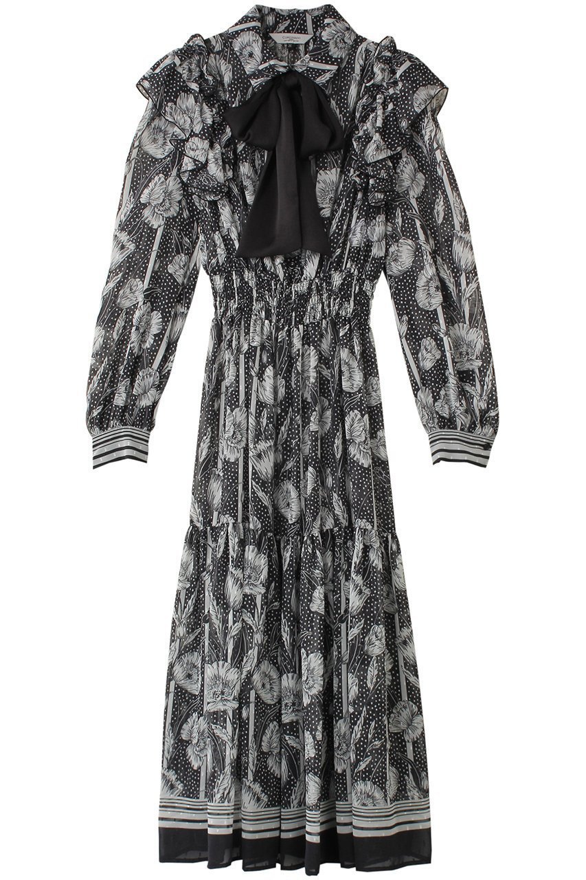【コルコバード/CORCOVADO】のBLACK TEAボウタイドレス 人気、トレンドファッション・服の通販 founy(ファニー) 　ファッション　Fashion　レディースファッション　Fashion for Women　ワンピース　Dresses　フォーマル・パーティードレス・結婚式用ドレス　Elegant & Casual Dresses　チュニック　Tunic Tops & Dresses　インナー　Innerwear　エレガント 上品　Elegant　オケージョン　Occasion Wear　シフォン　Chiffon, Lightweight Fabric　チュニック　Tunic, Long Top　ドレス　Dress, One-Piece　プリント　Print, Printed Pattern　ヘムライン　Hemline, Bottom Cut　モノトーン　Monotone, Black and White　ロング　Long, Long-Length　 other-1|ID: prp329100004293842 ipo3291000000032806529