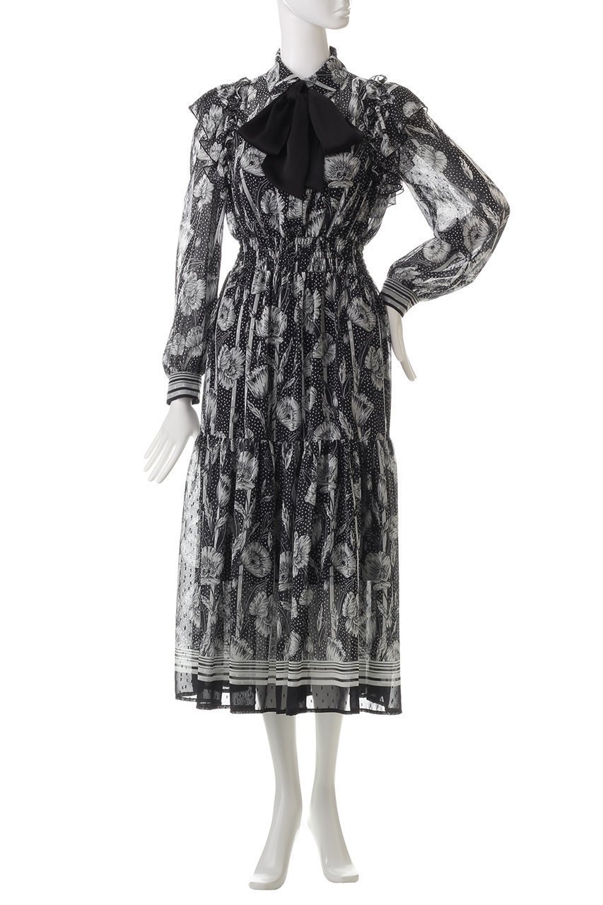 【コルコバード/CORCOVADO】のBLACK TEAボウタイドレス 人気、トレンドファッション・服の通販 founy(ファニー) 　ファッション　Fashion　レディースファッション　Fashion for Women　ワンピース　Dresses　フォーマル・パーティードレス・結婚式用ドレス　Elegant & Casual Dresses　チュニック　Tunic Tops & Dresses　インナー　Innerwear　エレガント 上品　Elegant　オケージョン　Occasion Wear　シフォン　Chiffon, Lightweight Fabric　チュニック　Tunic, Long Top　ドレス　Dress, One-Piece　プリント　Print, Printed Pattern　ヘムライン　Hemline, Bottom Cut　モノトーン　Monotone, Black and White　ロング　Long, Long-Length　other-2|ID: prp329100004293842 ipo3291000000032806531