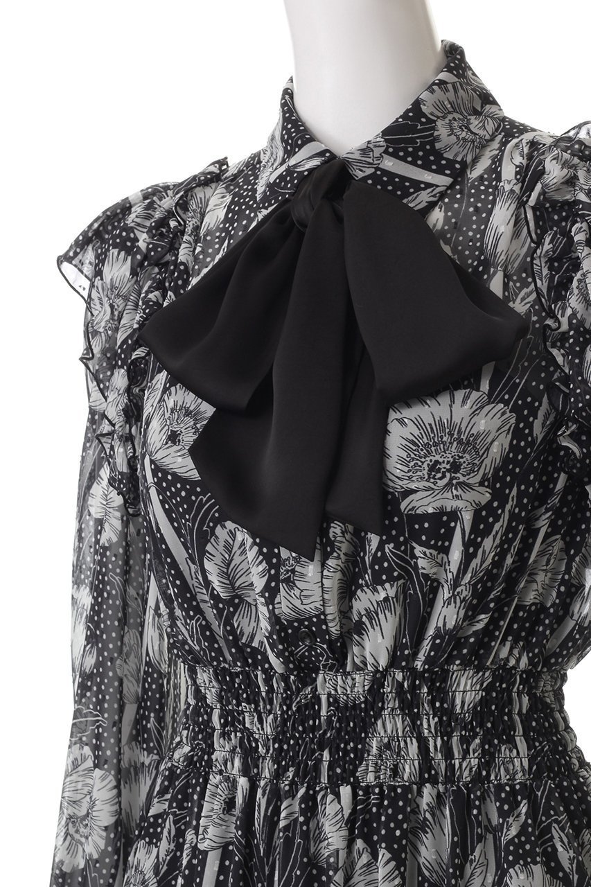 【コルコバード/CORCOVADO】のBLACK TEAボウタイドレス 人気、トレンドファッション・服の通販 founy(ファニー) 　ファッション　Fashion　レディースファッション　Fashion for Women　ワンピース　Dresses　フォーマル・パーティードレス・結婚式用ドレス　Elegant & Casual Dresses　チュニック　Tunic Tops & Dresses　インナー　Innerwear　エレガント 上品　Elegant　オケージョン　Occasion Wear　シフォン　Chiffon, Lightweight Fabric　チュニック　Tunic, Long Top　ドレス　Dress, One-Piece　プリント　Print, Printed Pattern　ヘムライン　Hemline, Bottom Cut　モノトーン　Monotone, Black and White　ロング　Long, Long-Length　other-5|ID: prp329100004293842 ipo3291000000032806534