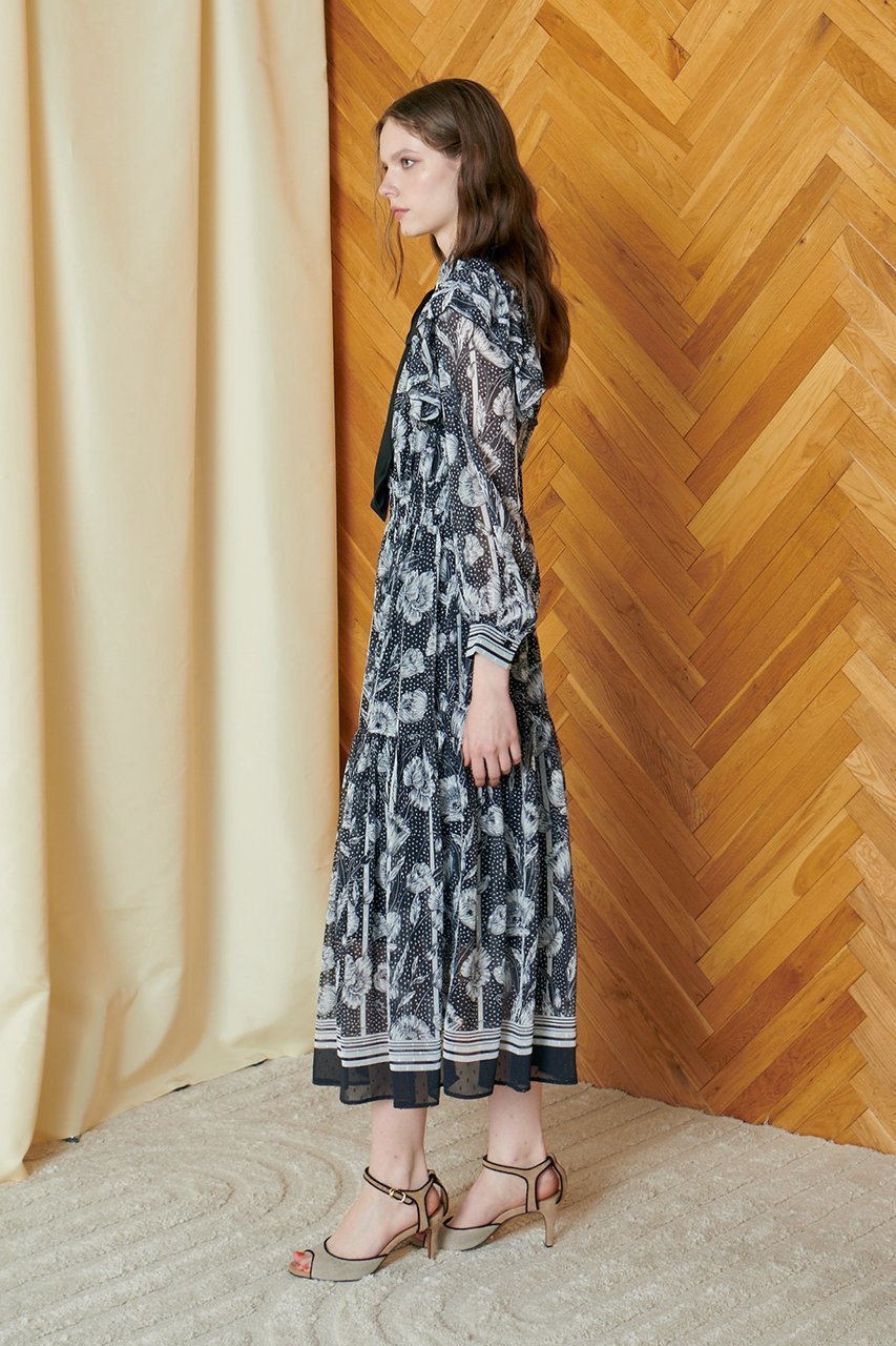 【コルコバード/CORCOVADO】のBLACK TEAボウタイドレス 人気、トレンドファッション・服の通販 founy(ファニー) 　ファッション　Fashion　レディースファッション　Fashion for Women　ワンピース　Dresses　フォーマル・パーティードレス・結婚式用ドレス　Elegant & Casual Dresses　チュニック　Tunic Tops & Dresses　インナー　Innerwear　エレガント 上品　Elegant　オケージョン　Occasion Wear　シフォン　Chiffon, Lightweight Fabric　チュニック　Tunic, Long Top　ドレス　Dress, One-Piece　プリント　Print, Printed Pattern　ヘムライン　Hemline, Bottom Cut　モノトーン　Monotone, Black and White　ロング　Long, Long-Length　other-8|ID: prp329100004293842 ipo3291000000032806537