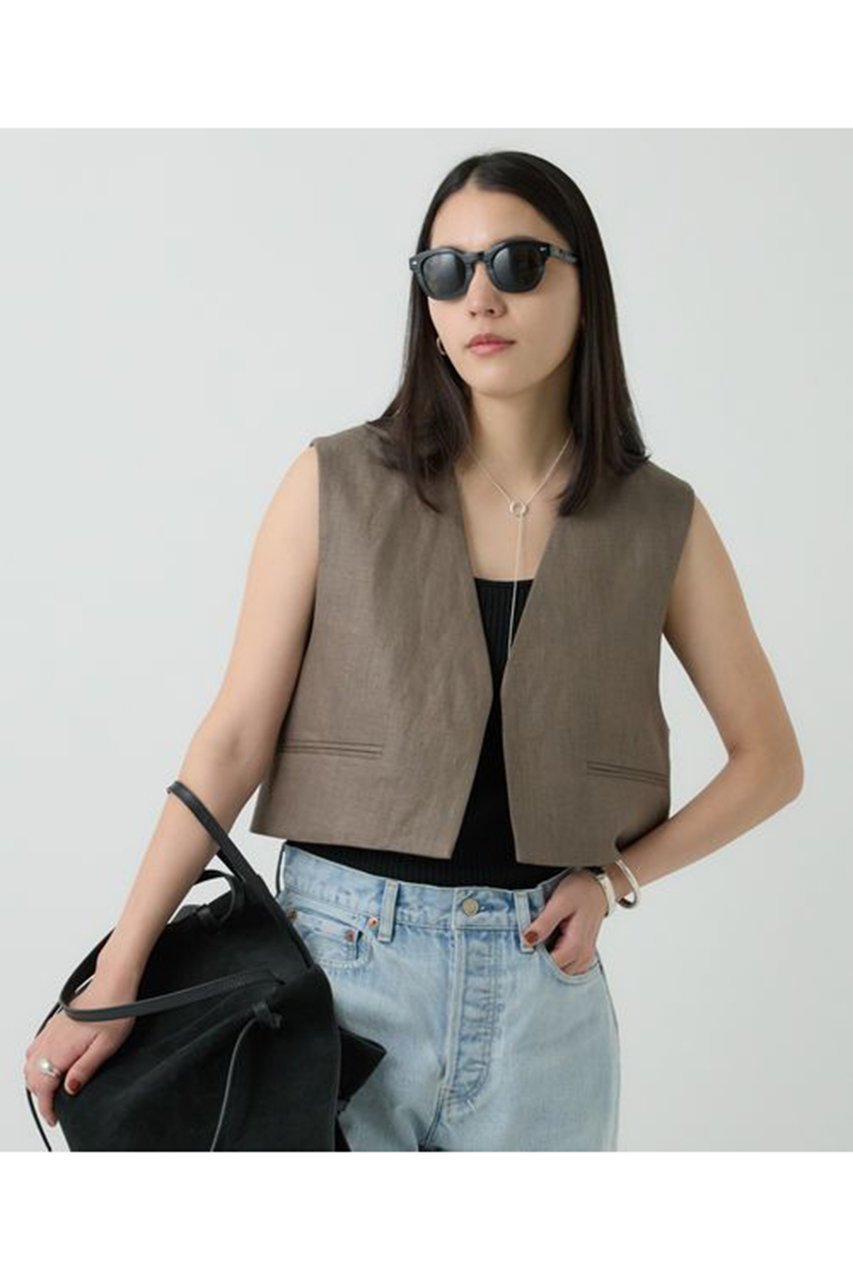 【カオス/Chaos】のリネンヘリンボンベスト インテリア・キッズ・メンズ・レディースファッション・服の通販 founy(ファニー) 　ファッション　Fashion　レディースファッション　Fashion for Women　アウター　Coat / Outerwear Collection　レディースジャケット・軽アウター　Jackets　おすすめ　Recommended / Our Picks　ショート　Short, Short Length　ジャケット　Jacket, Outerwear　フランス　France, French　ベスト　Vest, Waistcoat　定番　Standard, Basic Item　モカ|ID: prp329100004302119 ipo3291000000032950347