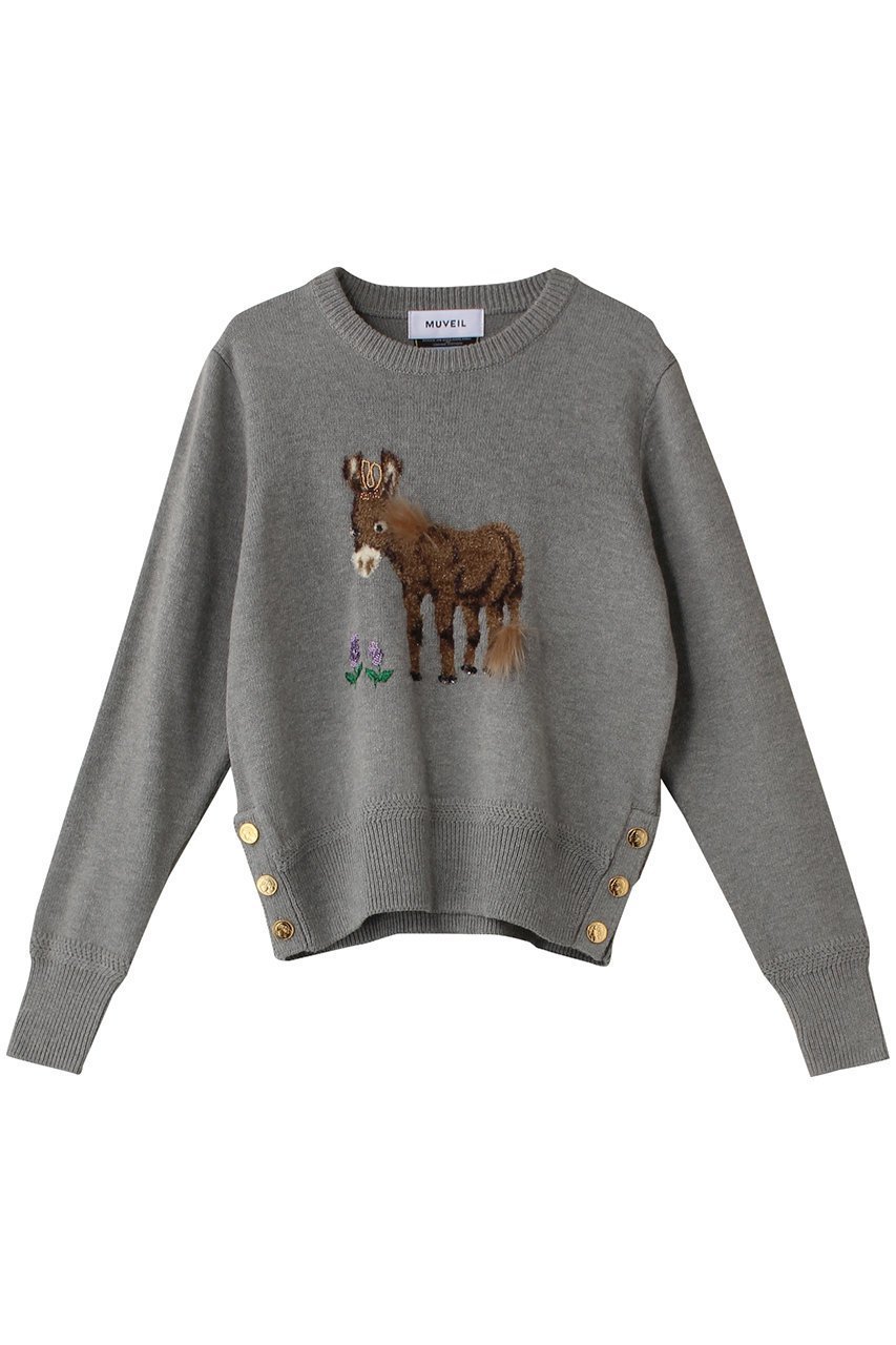 【ミュベール/MUVEIL】のロバモチーフプルオーバー インテリア・キッズ・メンズ・レディースファッション・服の通販 founy(ファニー) 　ファッション　Fashion　レディースファッション　Fashion for Women　トップス・カットソー　Cut & Sew Tops　ニット　Knit Tops & Sweaters　カジュアルプルオーバー・ニットトップス　Pullovers & Knit Tops / Casual Pullovers　コンパクト　Compact, Small Size　モチーフ　Motif, Design Theme　グレー|ID: prp329100004305573 ipo3291000000032960968
