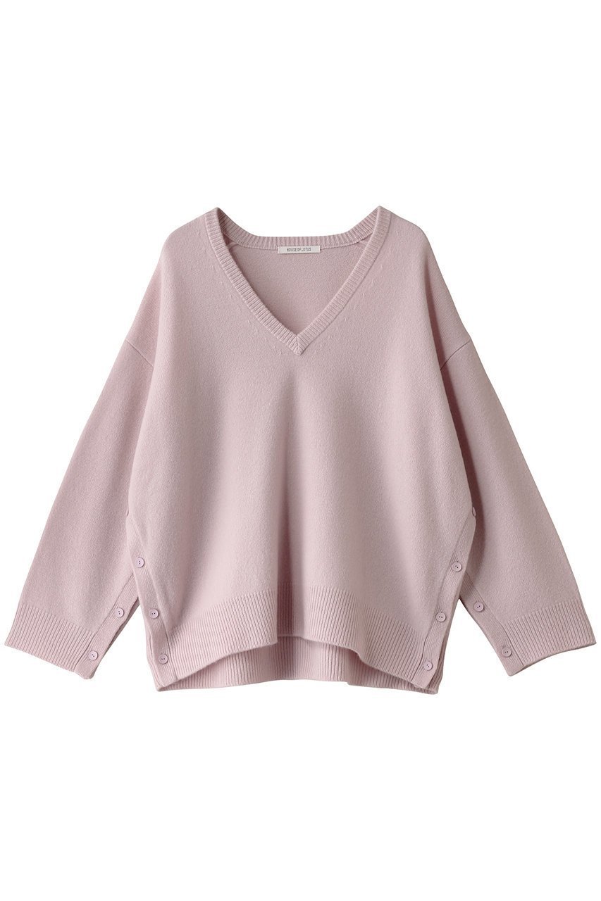 【ハウス オブ ロータス/HOUSE OF LOTUS】のウールVネックプルオーバー インテリア・キッズ・メンズ・レディースファッション・服の通販 founy(ファニー) 　ファッション　Fashion　レディースファッション　Fashion for Women　トップス・カットソー　Cut & Sew Tops　ニット　Knit Tops & Sweaters　カジュアルプルオーバー・ニットトップス　Pullovers & Knit Tops / Casual Pullovers　Vネックトップス　V-Neck Tops / V-Cut Neckline Shirts　スリット　Slit, Slit Detail　フェミニン　Feminine, Girly　ポンチョ　Poncho, Cape Style　ライトピンク|ID: prp329100004306738 ipo3291000000032959723