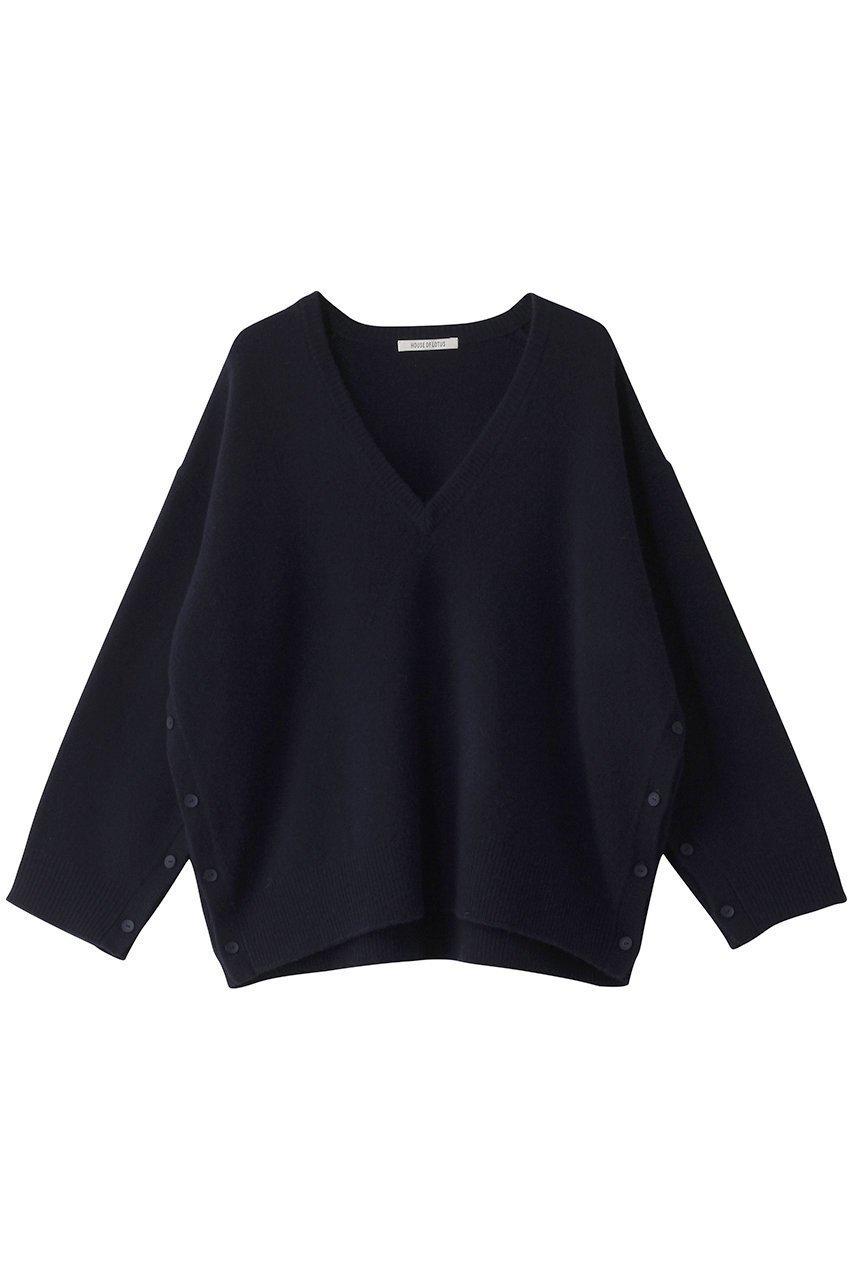 【ハウス オブ ロータス/HOUSE OF LOTUS】のウールVネックプルオーバー インテリア・キッズ・メンズ・レディースファッション・服の通販 founy(ファニー) 　ファッション　Fashion　レディースファッション　Fashion for Women　トップス・カットソー　Cut & Sew Tops　ニット　Knit Tops & Sweaters　カジュアルプルオーバー・ニットトップス　Pullovers & Knit Tops / Casual Pullovers　Vネックトップス　V-Neck Tops / V-Cut Neckline Shirts　スリット　Slit, Slit Detail　フェミニン　Feminine, Girly　ポンチョ　Poncho, Cape Style　ネイビー|ID: prp329100004306738 ipo3291000000032959726