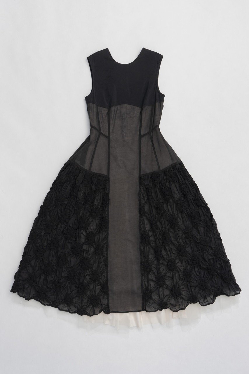 【プランク プロジェクト/PRANK PROJECT】のフラワーシャーリングパネルワンピース / Flower shirring panel dress インテリア・キッズ・メンズ・レディースファッション・服の通販 founy(ファニー) 　ファッション　Fashion　レディースファッション　Fashion for Women　ワンピース　Dresses　フォーマル・パーティードレス・結婚式用ドレス　Elegant & Casual Dresses　チュニック　Tunic Tops & Dresses　インナー　Innerwear　カッティング　Cutting Detail　シアー　Sheer, See-Through　シャーリング　Shirring, Ruched　ストレッチ　Stretch, Stretchy Fabric　スニーカー　Sneakers, Trainers　チュニック　Tunic, Long Top　チュール　Tulip, Tulip Motif　バランス　Balance, Style Balance　フラワー　Flower, Floral　フロント　Front, Front Design　モチーフ　Motif, Design Theme　リネン　Linen, Linen Fabric　レース　Lace, Lace Fabric　ロング　Long, Long-Length　エレガント 上品　Elegant　長袖　Long Sleeve, Full Sleeve　BLK(ブラック)|ID: prp329100004308137 ipo3291000000032874485