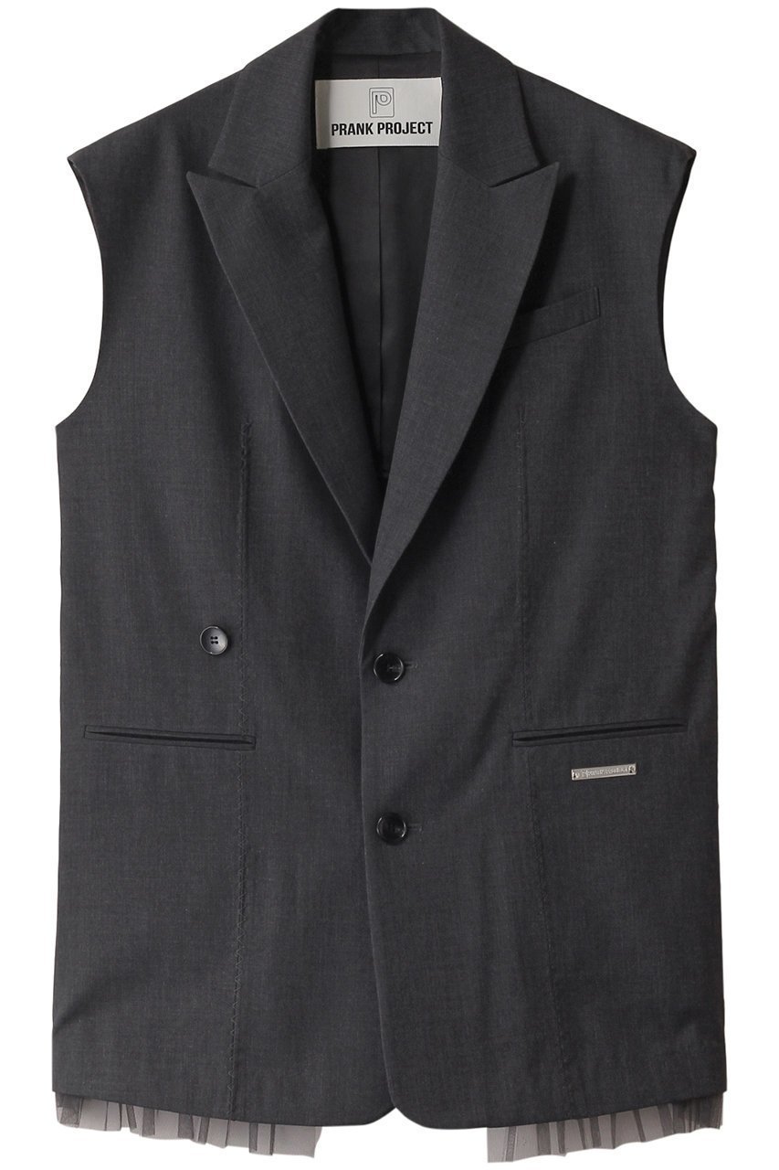 【プランク プロジェクト/PRANK PROJECT】のチュールドッキングジレ / Tulle Docking Gilet インテリア・キッズ・メンズ・レディースファッション・服の通販 founy(ファニー) 　ファッション　Fashion　レディースファッション　Fashion for Women　アウター　Coat / Outerwear Collection　レディースジャケット・軽アウター　Jackets　おすすめ　Recommended / Our Picks　クラシック　Classic, Timeless Style　シャーリング　Shirring, Ruched　ジャケット　Jacket, Outerwear　チュール　Tulip, Tulip Motif　フロント　Front, Front Design　ベスト　Vest, Waistcoat　GRY(グレー)|ID: prp329100004308148 ipo3291000000032918032