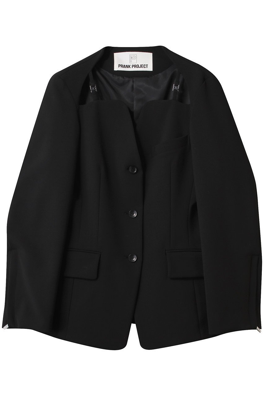 【プランク プロジェクト/PRANK PROJECT】のオープンネックジャケット / Open Neck Jacket 人気、トレンドファッション・服の通販 founy(ファニー) 　ファッション　Fashion　レディースファッション　Fashion for Women　アウター　Coat / Outerwear Collection　レディースジャケット・軽アウター　Jackets　おすすめ　Recommended / Our Picks　カッティング　Cutting Detail　クラシカル　Classical, Vintage-Inspired　シェイプ　Shape, Slim Fit　ジャケット　Jacket, Outerwear　スウェット / スエット　Sweatshirt, Sweatwear　セットアップ　Set-Up, Coordinated Outfit　チェック　Check, Plaid, Tartan　デニム　Denim, Jeans Material　ボトム　Bottoms, Lower Wear　マニッシュ　Mannish, Boyish　無地　Plain, Solid Color　 other-1|ID: prp329100004308152 ipo3291000000035720540