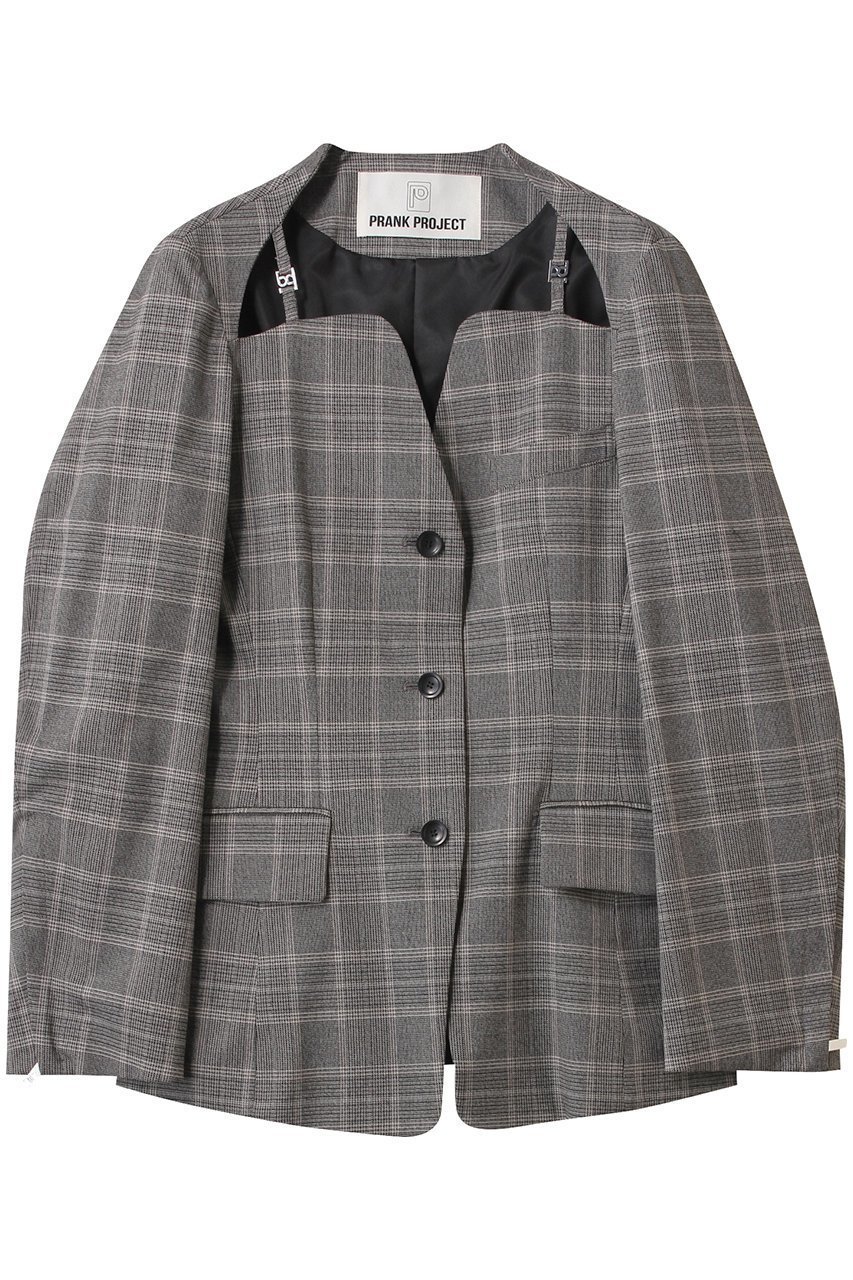【プランク プロジェクト/PRANK PROJECT】のオープンネックジャケット / Open Neck Jacket インテリア・キッズ・メンズ・レディースファッション・服の通販 founy(ファニー) 　ファッション　Fashion　レディースファッション　Fashion for Women　アウター　Coat / Outerwear Collection　レディースジャケット・軽アウター　Jackets　おすすめ　Recommended / Our Picks　カッティング　Cutting Detail　クラシカル　Classical, Vintage-Inspired　シェイプ　Shape, Slim Fit　ジャケット　Jacket, Outerwear　スウェット / スエット　Sweatshirt, Sweatwear　セットアップ　Set-Up, Coordinated Outfit　チェック　Check, Plaid, Tartan　デニム　Denim, Jeans Material　ボトム　Bottoms, Lower Wear　マニッシュ　Mannish, Boyish　無地　Plain, Solid Color　GRY(グレー)|ID: prp329100004308152 ipo3291000000035720542