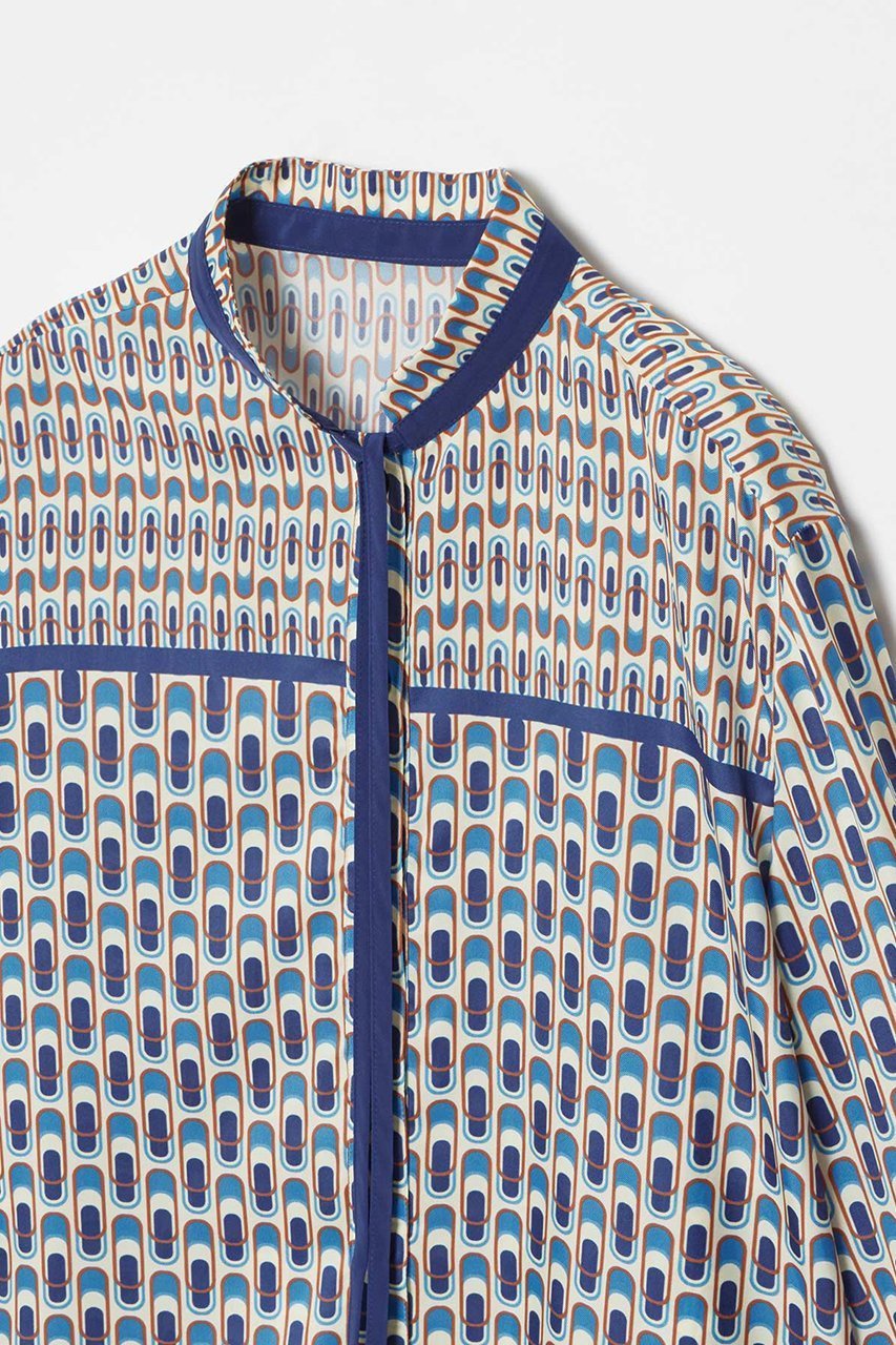 【アルアバイル/allureville】の幾何学プリント配色ナロータイブラウス 人気、トレンドファッション・服の通販 founy(ファニー) 　ファッション　Fashion　レディースファッション　Fashion for Women　トップス・カットソー　Cut & Sew Tops　シャツ・ブラウス・オフィスカジュアル　Elegant Blouses & Button-Ups　おすすめ　Recommended / Our Picks　シンプル　Simple, Minimal　ジャケット　Jacket, Outerwear　スリーブ　Sleeve, Long Sleeve / Short Sleeve　バランス　Balance, Style Balance　プリント　Print, Printed Pattern　ロング　Long, Long-Length　再入荷　Restock / Back in Stock　other-3|ID: prp329100004308198 ipo3291000000032705783