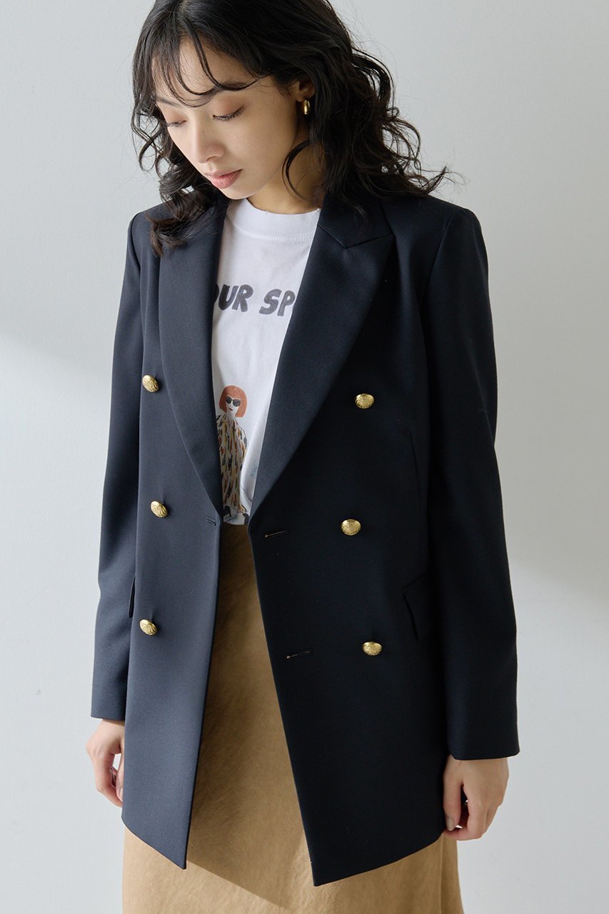 【ウィムガゼット/Whim Gazette】のダブルジャケット インテリア・キッズ・メンズ・レディースファッション・服の通販 founy(ファニー) 　ファッション　Fashion　レディースファッション　Fashion for Women　アウター　Coat / Outerwear Collection　レディースジャケット・軽アウター　Jackets　オックス　Oxford Fabric　クラシカル　Classical, Vintage-Inspired　クラシック　Classic, Timeless Style　ジャケット　Jacket, Outerwear　ストライプ　Stripe, Striped Pattern　ダブル　Double, Double-Breasted　モダン　Modern, Contemporary　リップ　Lip, Lip Motif　エレガント 上品　Elegant　ネイビー|ID: prp329100004308207 ipo3291000000035795698