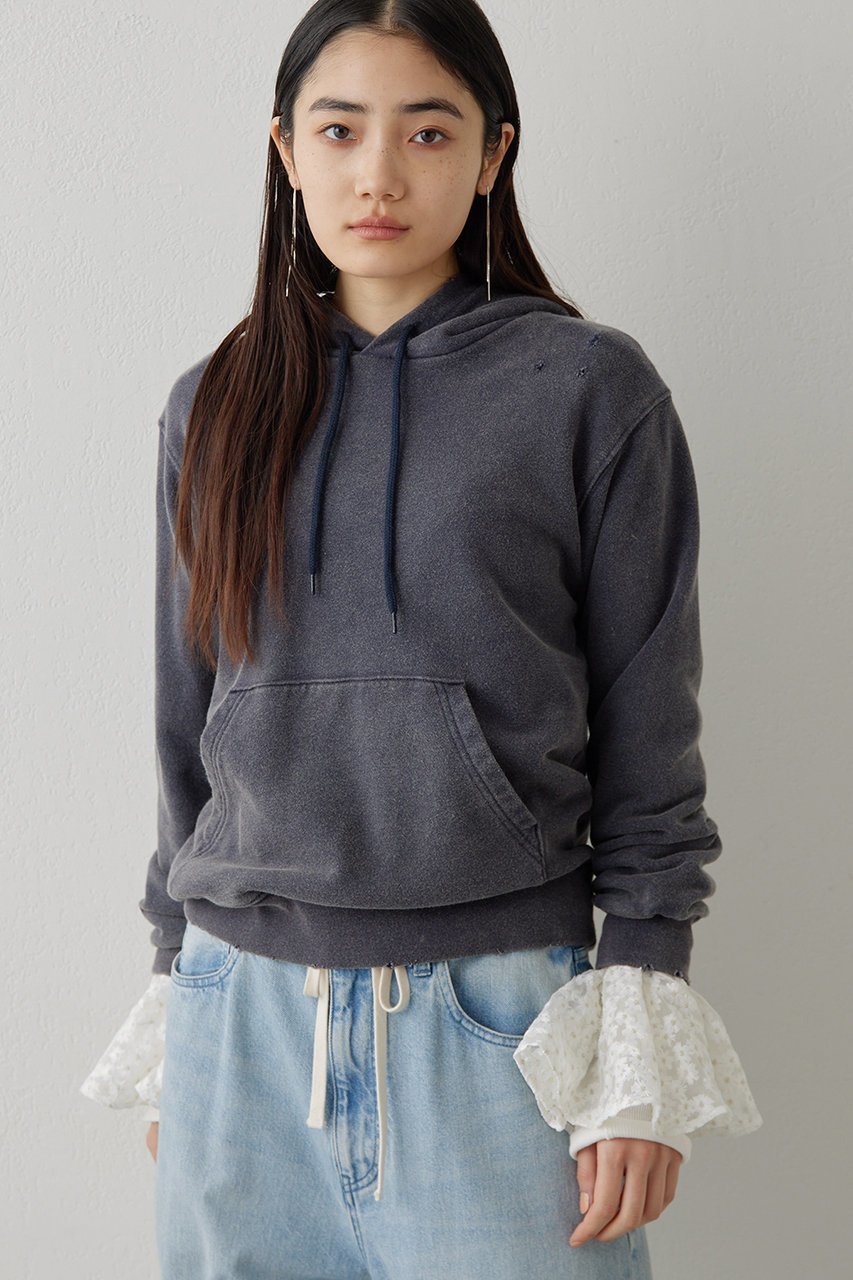 【ウィムガゼット/Whim Gazette】のダメージフーディプルオーバー インテリア・キッズ・メンズ・レディースファッション・服の通販 founy(ファニー) 　ファッション　Fashion　レディースファッション　Fashion for Women　トップス・カットソー　Cut & Sew Tops　シャツ・ブラウス・オフィスカジュアル　Elegant Blouses & Button-Ups　レディースパーカー・カジュアルフーディー　Casual Hoodies & Sweatshirts　ロングTシャツ・Tシャツ　Longline T-Shirts & Tees　カジュアルプルオーバー・ニットトップス　Pullovers & Knit Tops / Casual Pullovers　スウェット・クルーネックトップス　Sweatshirts & Crewnecks / Relaxed Fit Sweat Tops　カットソー・ベーシックTシャツ　Cut-and-Sewn Tops / Stretch Tees & Basics　コンパクト　Compact, Small Size　ダメージ　Distressed, Destroyed　パーカー　Hoodie, Parka　リアル　Real, Realistic　ヴィンテージ　Vintage Style　吸水　Absorbent, Quick-Dry　ネイビー|ID: prp329100004308209 ipo3291000000032880469